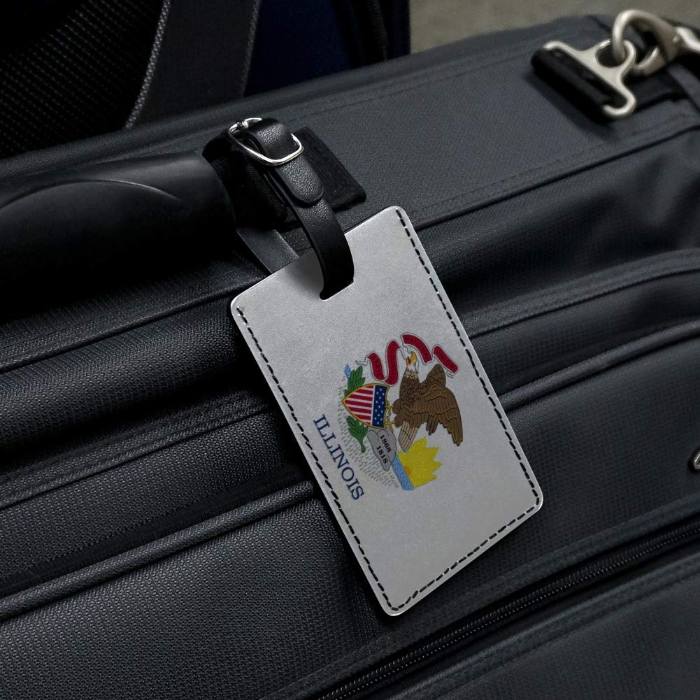 Illinois State Flag Leather Luggage Tag - Durable Rectangle ID Card Holder for Suitcases & Carry-On Bags - Perfect for Travel Identification & Personalization