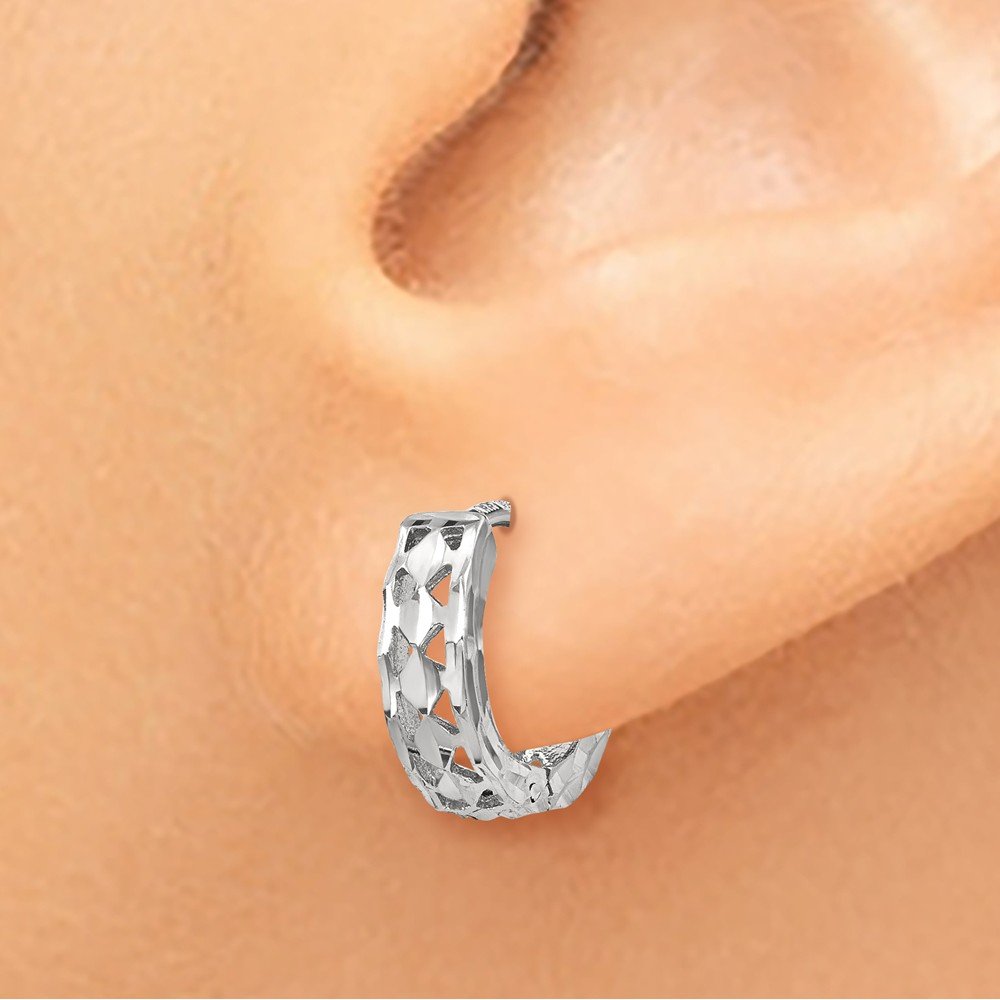 14K White Gold Hinged Hoop Huggie Earrings - 8mm x 4mm - Dainty Everyday Jewelry for Women, Perfect for Work, Date Night & Gifts