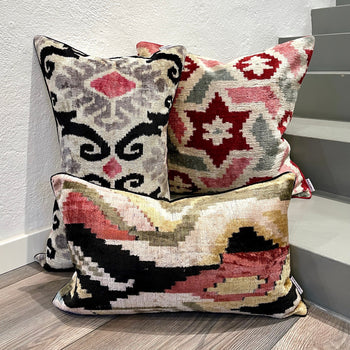 Luxury Velvet Ikat Cushion Cover - Pink Diamond Pattern Decorative Throw Pillow for Sofa, Bed, Living Room & Home Decor