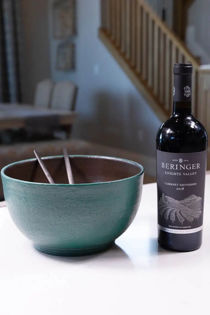 XL Stoneware Serving Bowl - Antique Bronze & Forest Green Satin Finish | Big Bowl Series | Perfect for Holiday Dinners, Salad Bowls & Decorative Centerpieces