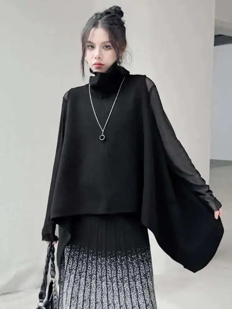 Black Chunky Knit Turtleneck Sleeveless Sweater for Women - Oversized Pullover for Spring & Fall 2025 (Style 1DH6998) | Perfect for Layering, Office Wear & Casual Outfits