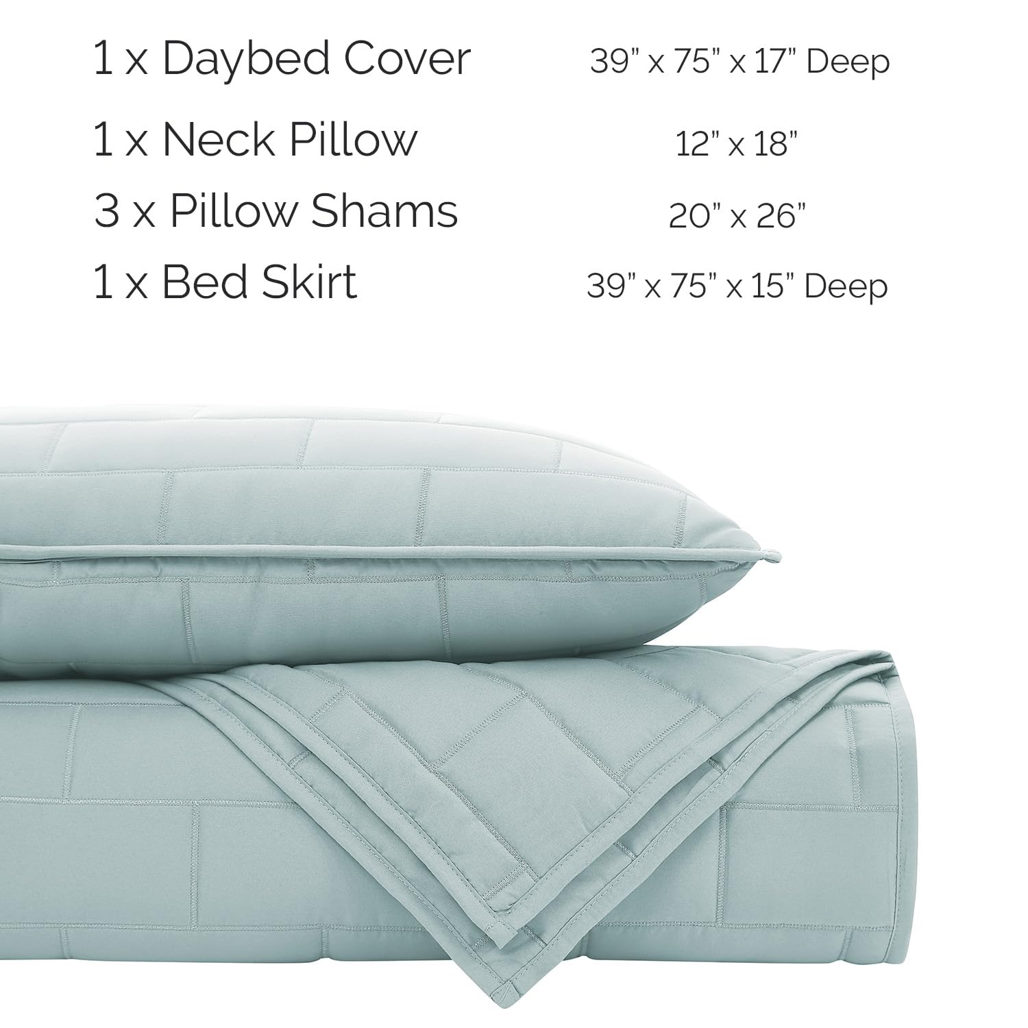 Southshore Fine Living 6-Piece Twin Daybed Comforter Set - Brickyard Blue Quilted Bedding with Cover, 3 Pillow Shams, Bed Skirt & Throw Pillow | Perfect for Guest Rooms, Dormitories & Cozy Reading Nooks