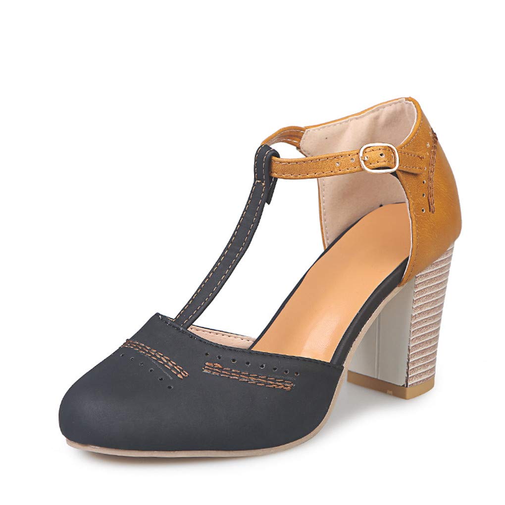 Umore Women's T-Strap Sandals - Chunky High Heel Contrast Pumps for Women | Comfortable Dress Shoes for Parties, Weddings & Evening Events
