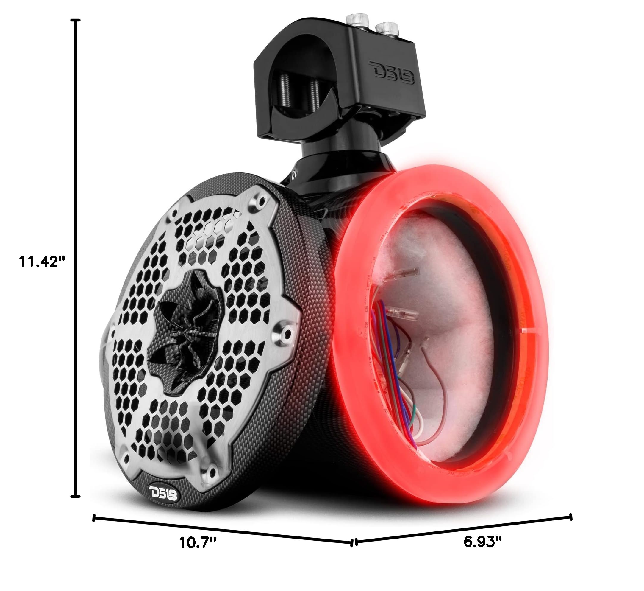 DS18 CF-X6TP.NS 6.5 Inch Marine Tower Speaker Pod with RGB LED Lights - Carbon Fiber Design for Boats & Yachts - Waterproof Audio Enclosure for Outdoor Marine Entertainment Systems