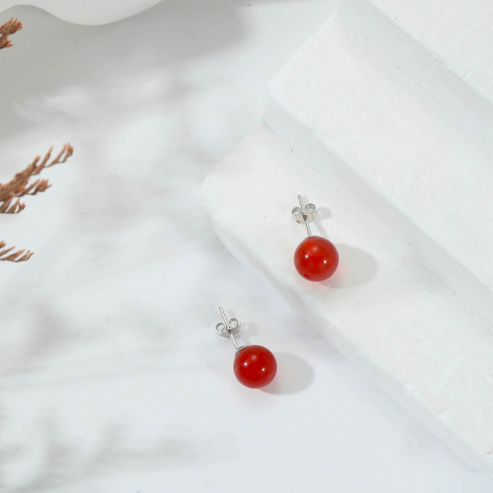 Natural Carnelian Stud Earrings for Women - 8mm Sterling Silver Hypoallergenic Handmade Gemstone Jewelry | Perfect for Everyday Wear, Gifts & Special Occasions