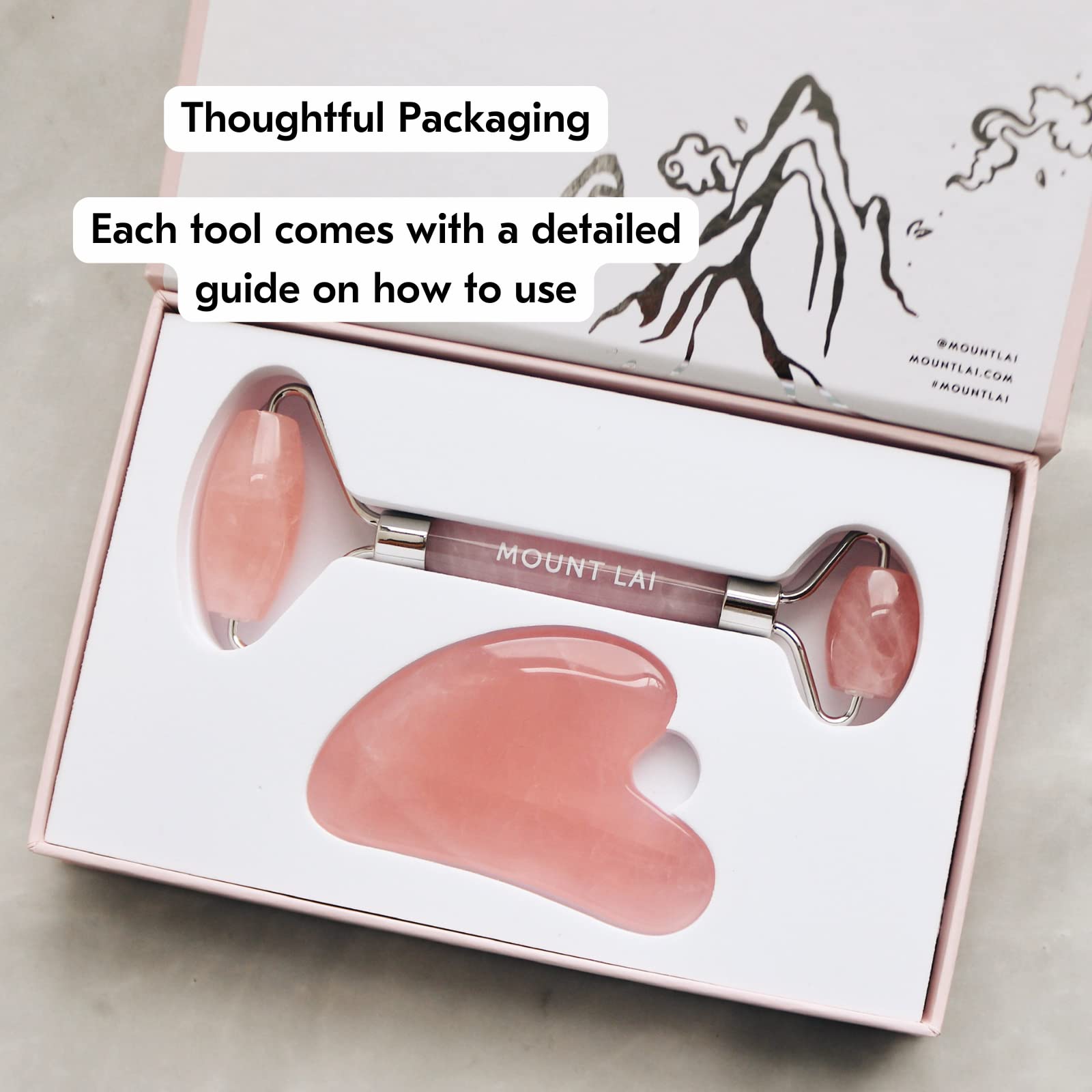 Mount Lai Rose Quartz Facial Spa Set - 2 Piece Skincare Kit for Gua Sha & Massage | Hydrating & Anti-Aging Facial Tools for Home Spa & Self-Care Routine