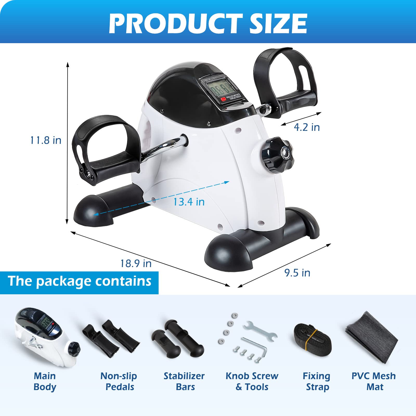 TABEKE Under Desk Bike Pedal Exerciser - Mini Exercise Bike for Arm & Leg Workouts, Portable Pedal Exerciser for Seniors with LCD Display (White) - Perfect for Office, Home & Physical Therapy