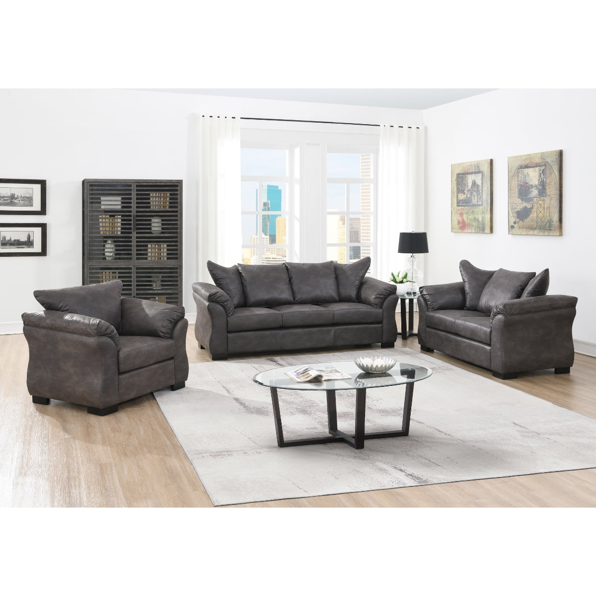 Modern Charcoal Transitional Chair with Pillow-Style Back & Flared Arms - Stylish Living Room & Office Seating for Home Decor