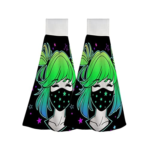 Cute Cartoon Young Girl With Green Hair