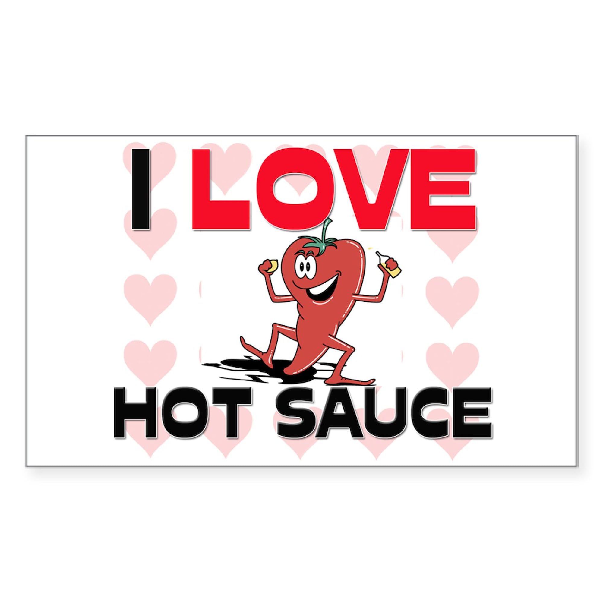 I Love Hot Sauce Rectangle Sticker - Bumper Sticker & Car Decal for Cars, Laptops, Water Bottles - Spicy Food Lover Gift