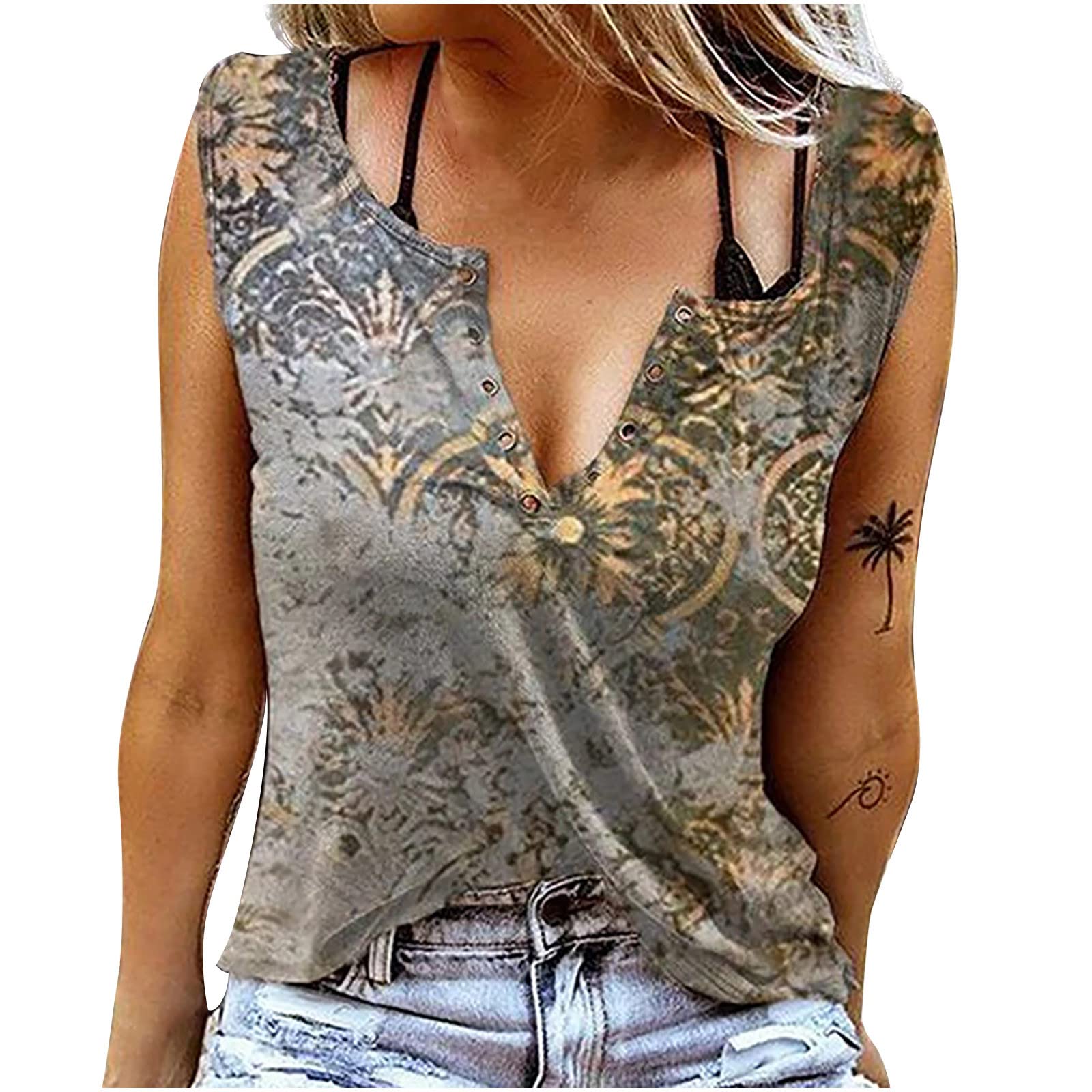 Women's Sleeveless Loose Fit V-Neck Tank Top with Eyelet Detail - Breathable Summer Tops for Casual Wear, Gym, Beach & Outdoor Activities
