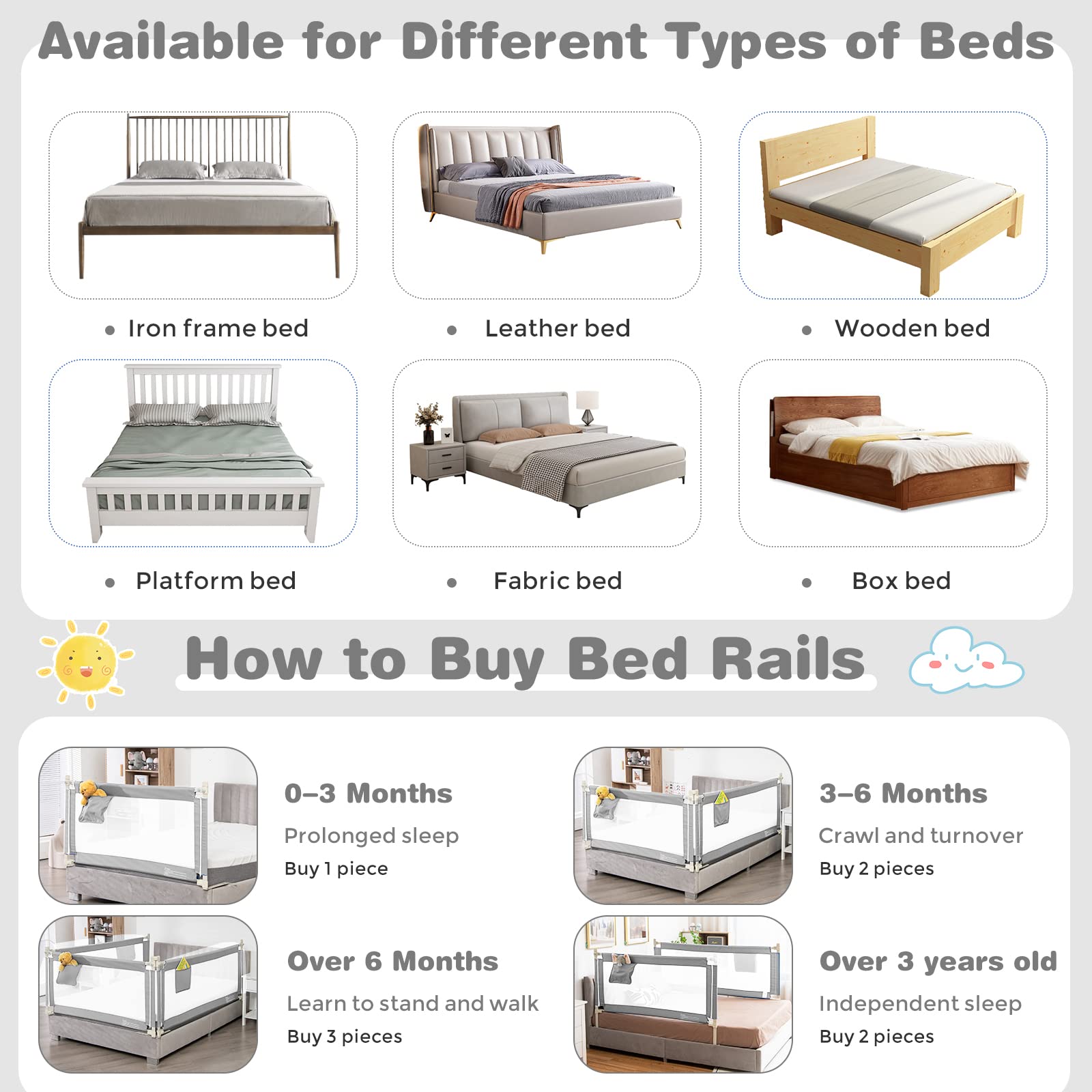 HONEY JOY 57-inch Extra Long Toddler Bed Rail - Portable Safety Guardrail with Side Pocket for Baby & Kids - Fits King, Queen, Full & Twin Size Mattresses (Gray) - Perfect for Travel, Home & Daycare Use
