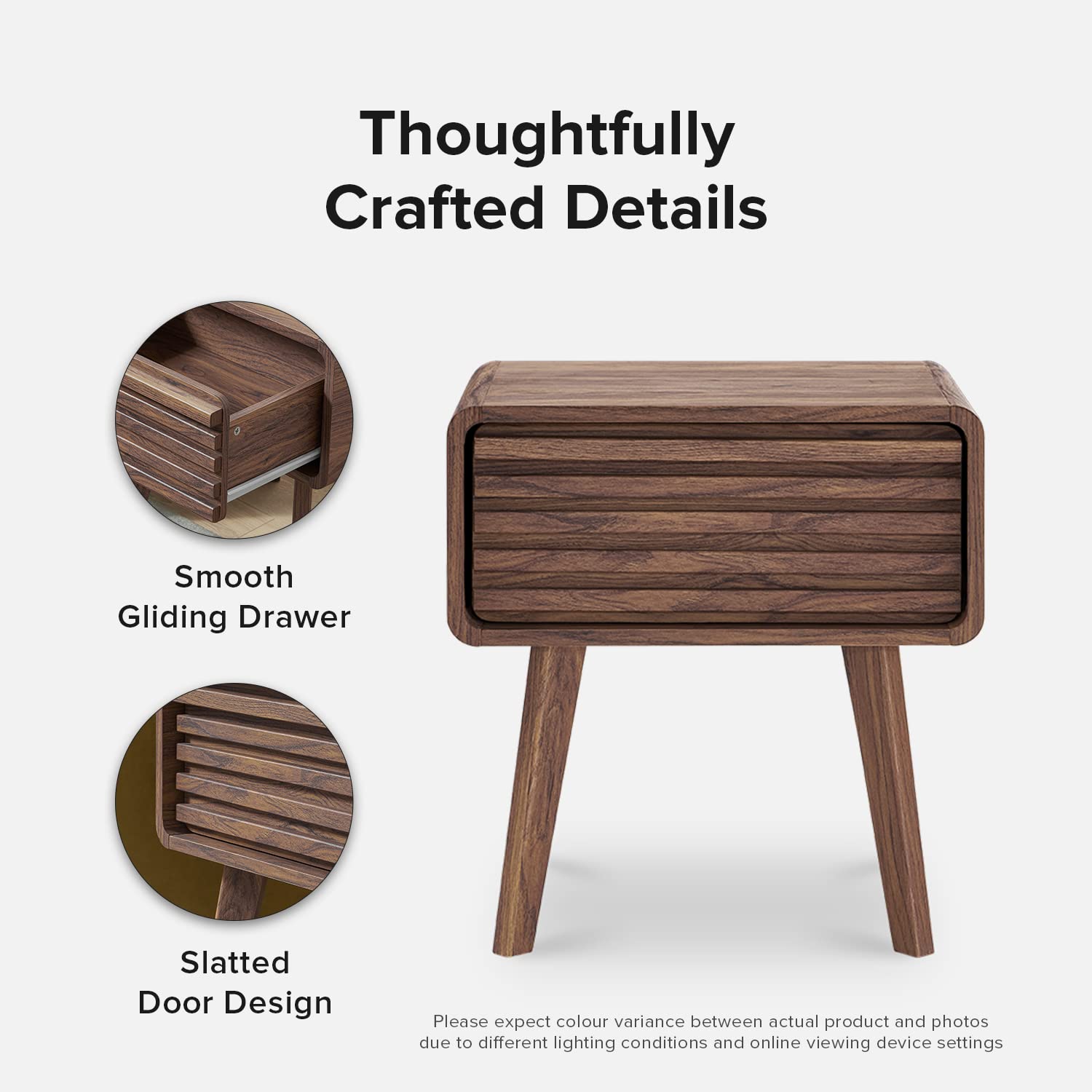 Ensley Mid Century Modern Nightstand with Drawer - Set of 2 Small Bedside Tables with Storage, End Tables for Living Room & Bedroom - Perfect for Bedside Organization & Living Room Decor