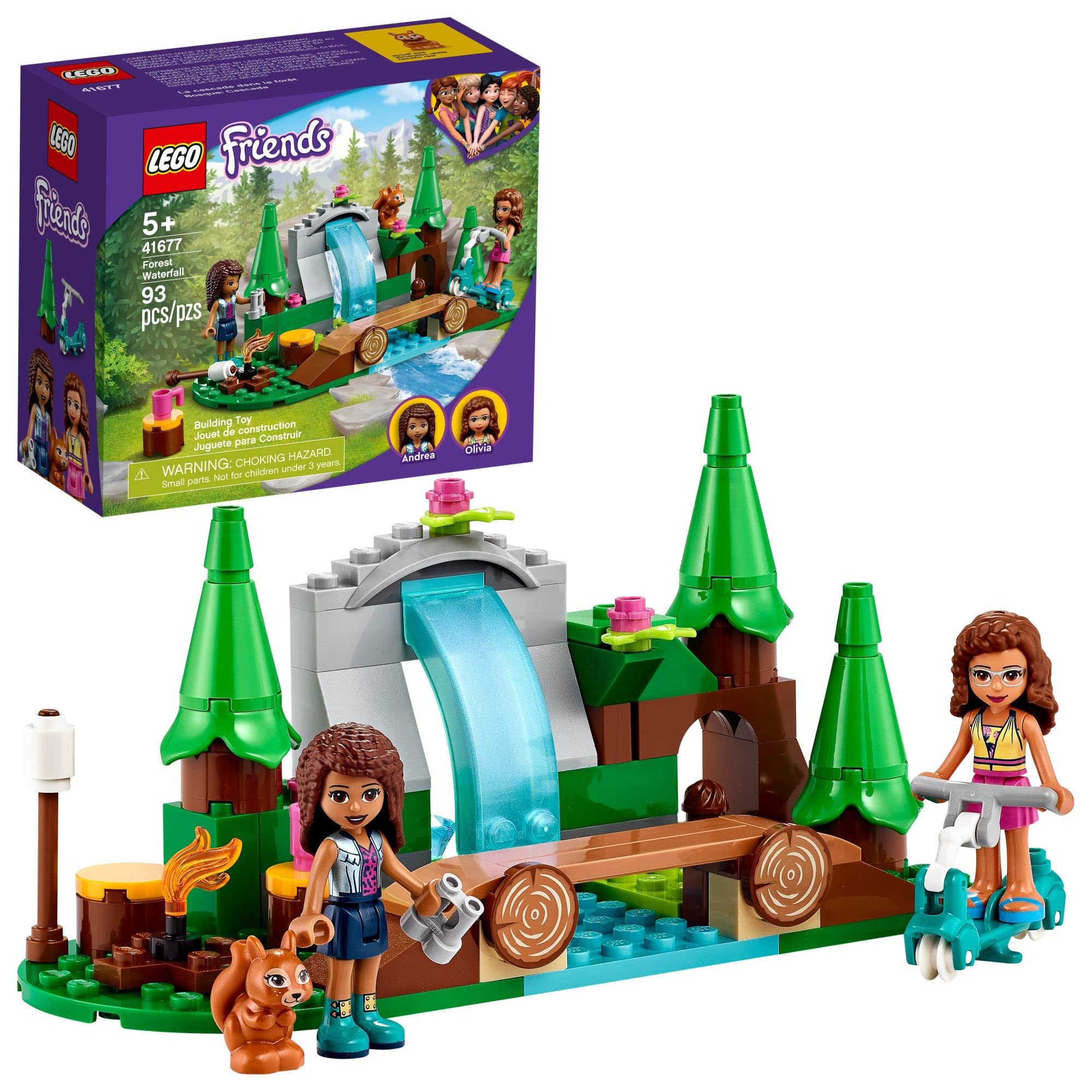 LEGO Friends Forest Waterfall Camping Adventure Building Set with Andrea & Olivia Mini Dolls - Creative STEM Toy for Kids Ages 5+ | Perfect Birthday Gift for Boys & Girls | Outdoor Camping Pretend Play & Educational Activity (Model 41677)