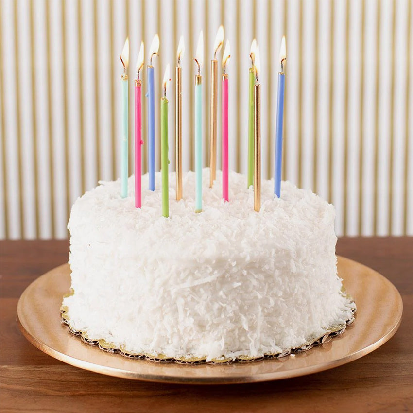 Caspari Birthday Slim Candles - Elegant & Slim Taper Candles for Birthday Cakes, Party Decorations & Special Celebrations