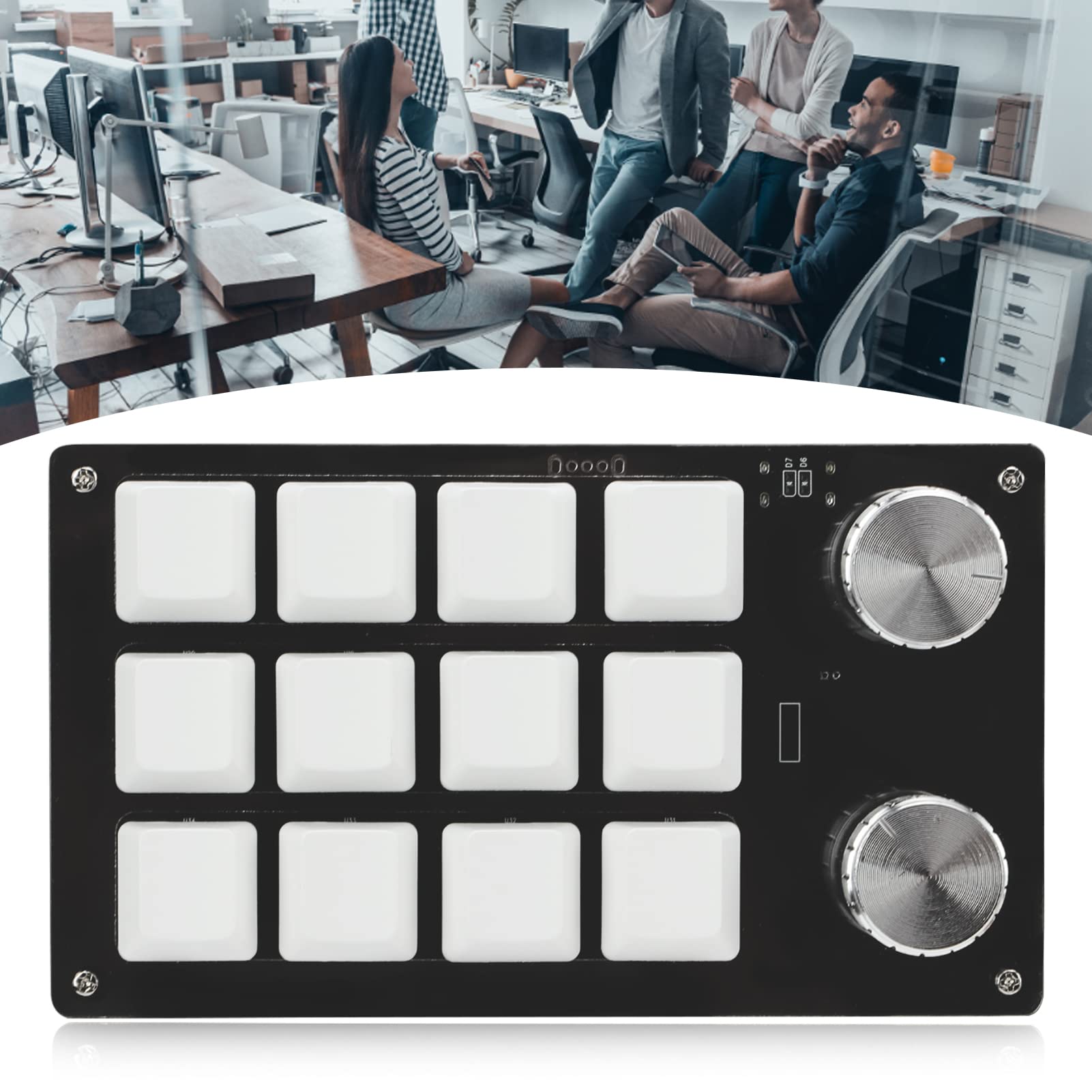 One-Handed Programmable Mechanical Keyboard - 12 Key RGB Gaming Keypad with Macro Functions & Knob Control | Plug & Play for Windows (Black/White) | Perfect for MMO Gaming, Video Editing & Office Work