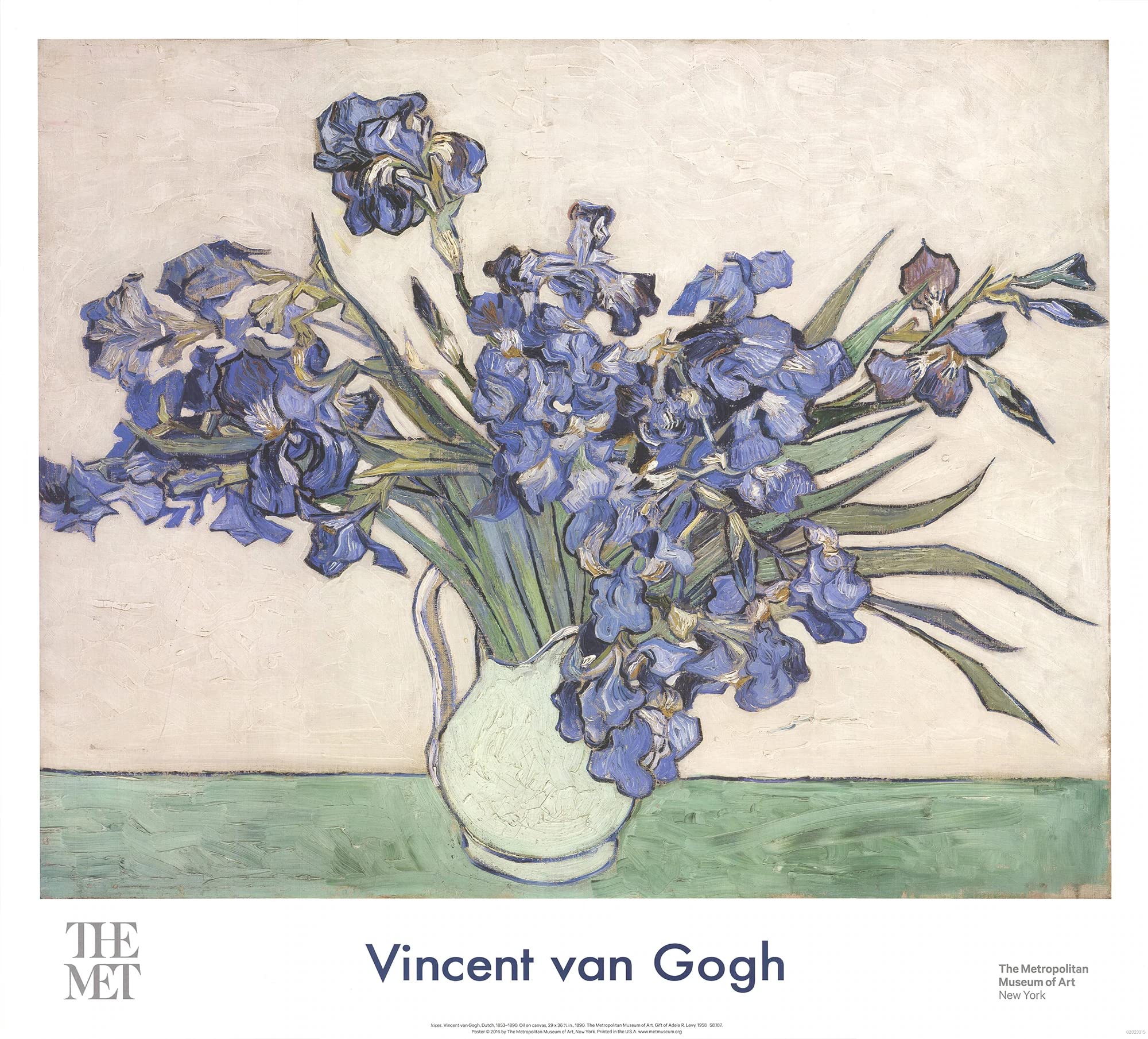 Vincent Van Gogh Irises in a Vase 27x30 Inch Art Print - High Quality Offset Lithograph Reproduction, Impressionist Floral Painting in Pastel Green Blue Brown Black & White - Perfect for Home Decor, Office Wall Art & Gift Ideas