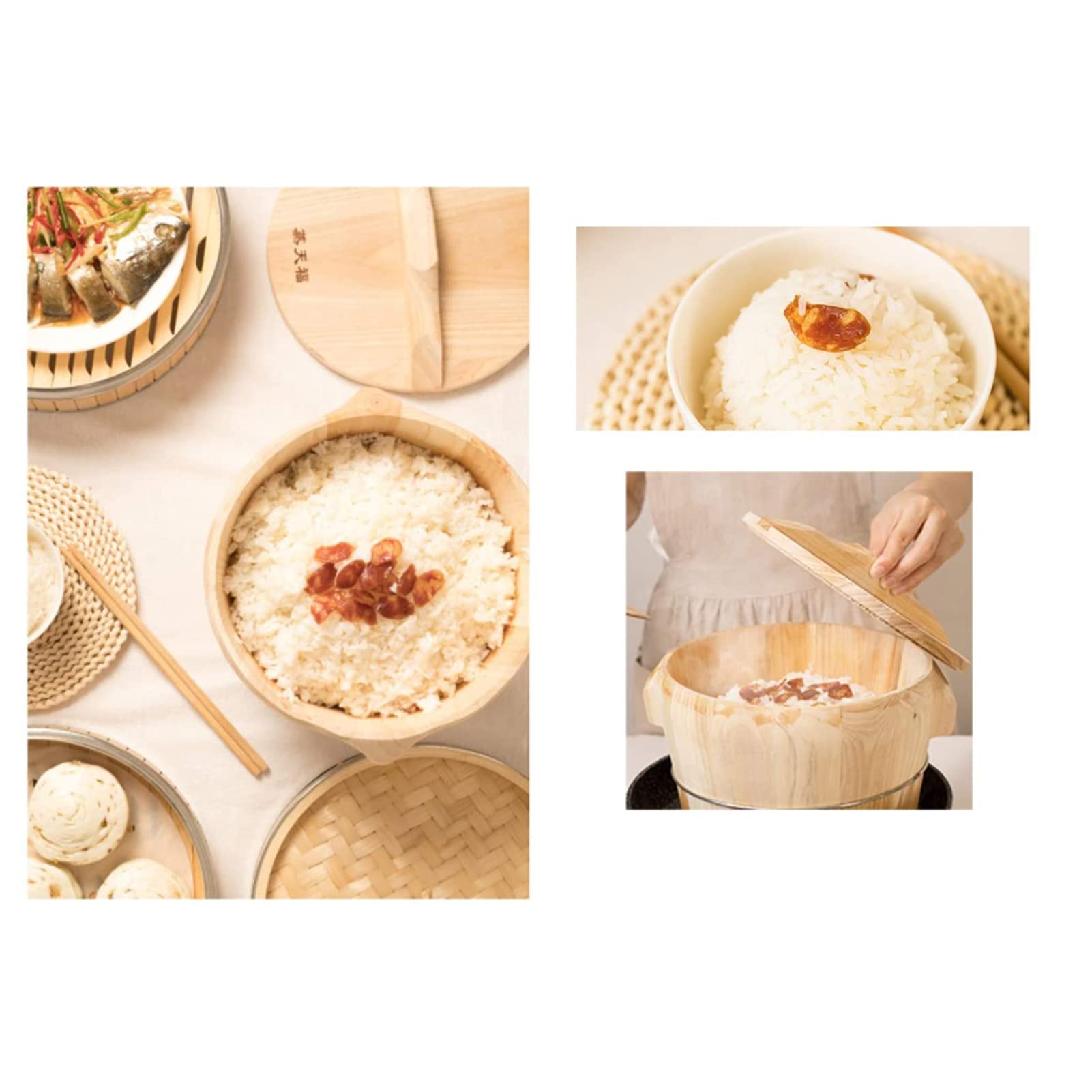 Handmade Wooden Sushi Rice Steamer with Lid - Traditional Chinese Bamboo Steaming Barrel for Sushi, Desserts, Fish & Rice (50cm) - Perfect for Japanese Cuisine & Asian Cooking
