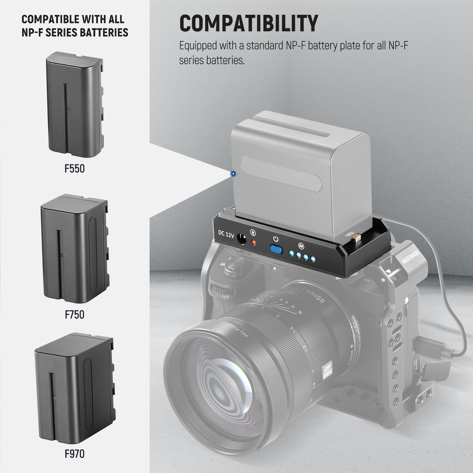 NEEWER PS004E Sony NP-F Battery Adapter Plate - Compatible with Sony Cameras - Power Your DSLR, Mirrorless & Video Equipment for Photography & Videography