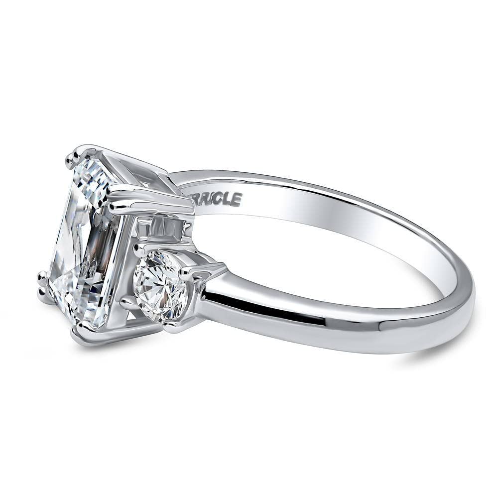 BERRICLE Sterling Silver 3-Stone Emerald Cut Cubic Zirconia Engagement Ring for Women - 2.6 Carat CZ Promise Wedding Band, Rhodium Plated, Size 4-10 - Perfect for Proposals, Anniversaries & Special Occasions