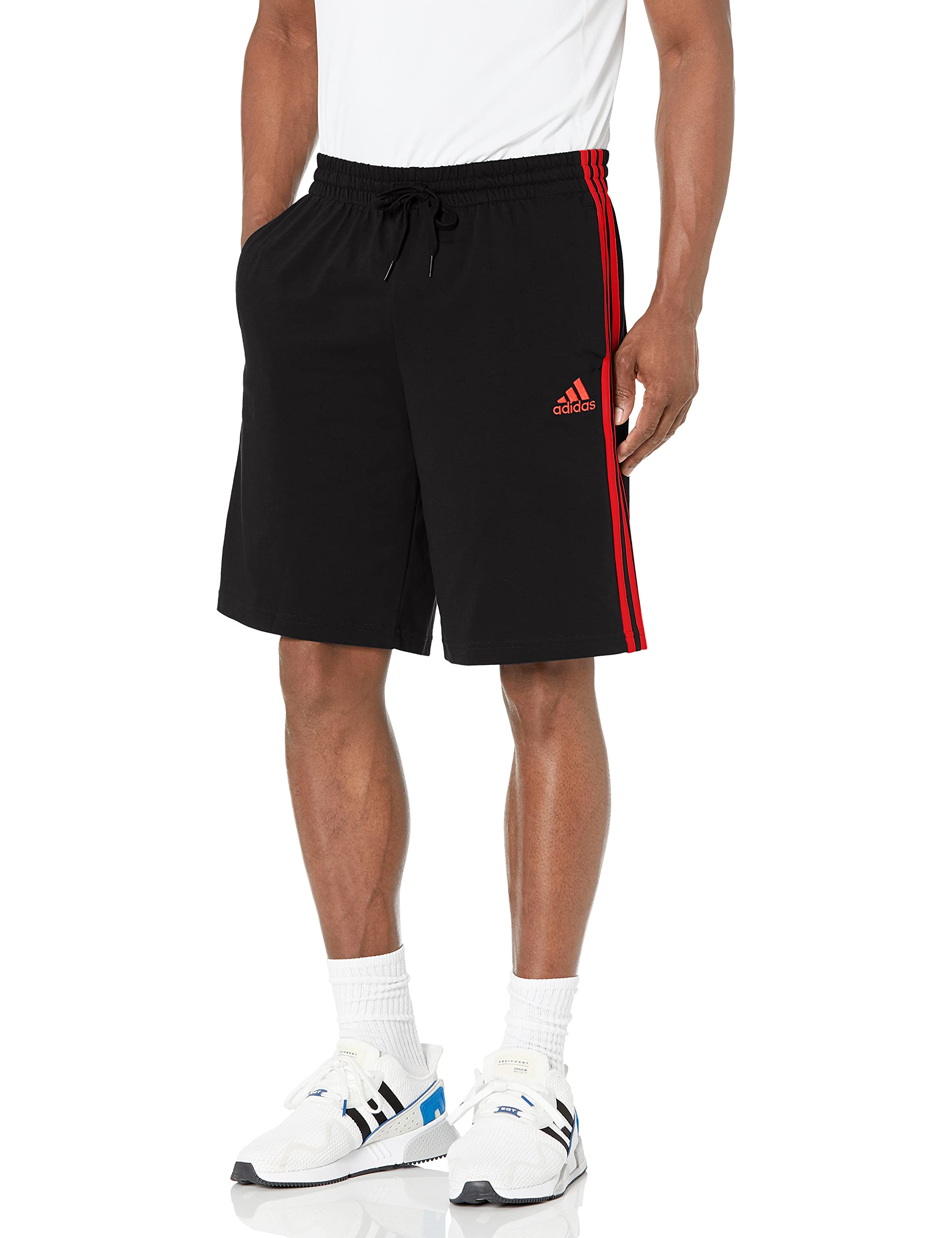 adidas Men's Essentials Shorts - Black/Scarlet, X-Large - Comfortable Athletic Shorts for Running, Gym & Casual Wear