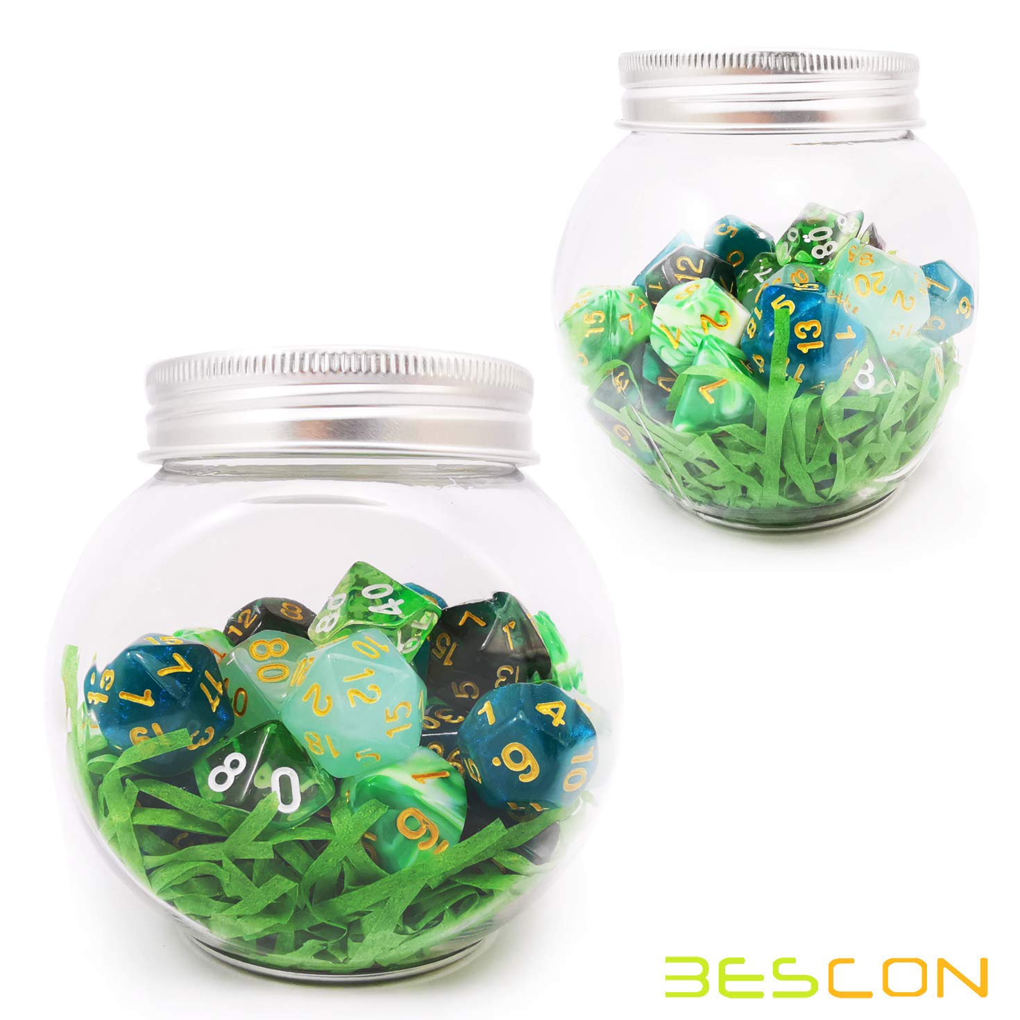 Bescon 35-Piece Polyhedral RPG Dice Set in Emerald Green - Perfect for DND, Dungeons & Dragons, Pathfinder Role Playing Games - Includes 5 Complete 7-Dice Sets for Tabletop Gaming & Collectors