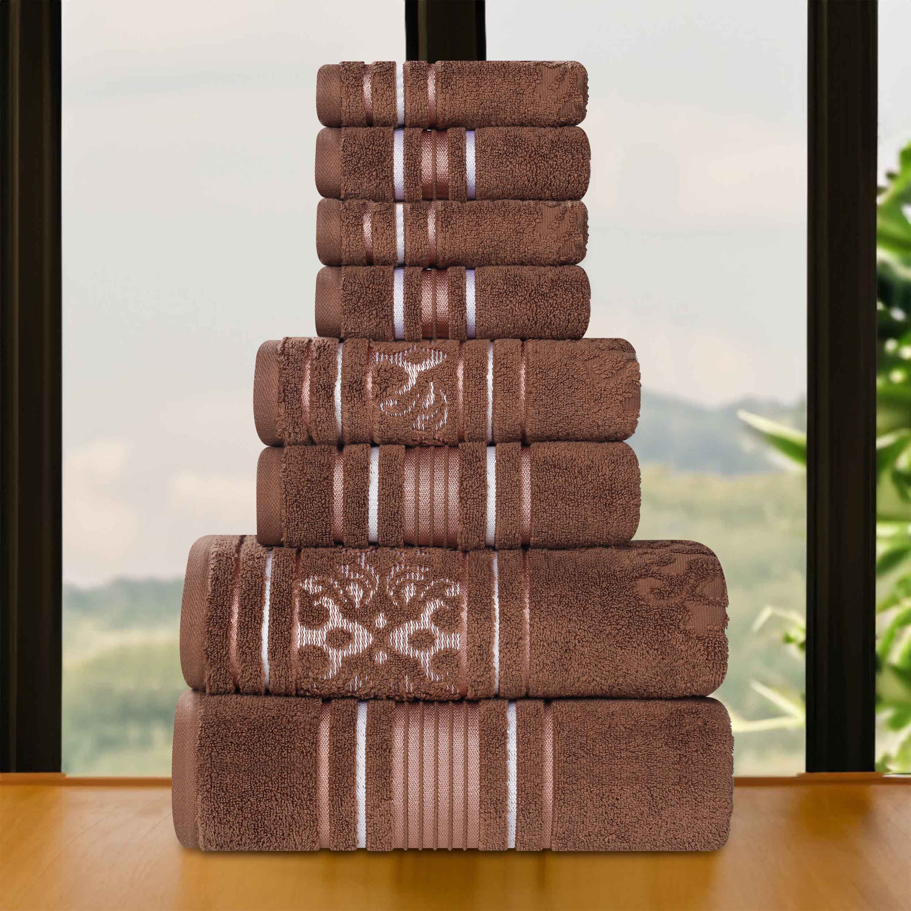 Premium 8-Piece Sadie Zero Twist Cotton Towel Set - Solid & Jacquard Floral Design | Ultra Absorbent Bath & Hand Towels for Luxury Bathroom, Spa & Guest Room Decor