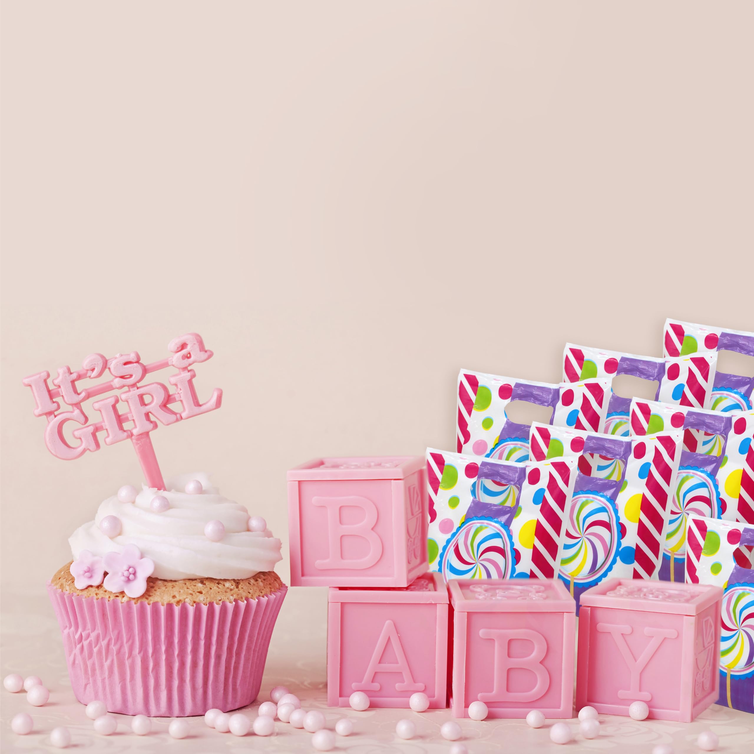 Candyland Party Favor Bags for Kids Bulk - 96 Pack Cute Plastic Goodie Bags with Handles for Birthday Party Supplies | Perfect for Candy Shoppe Parties, Kids Birthday Favors & Halloween Treat Bags
