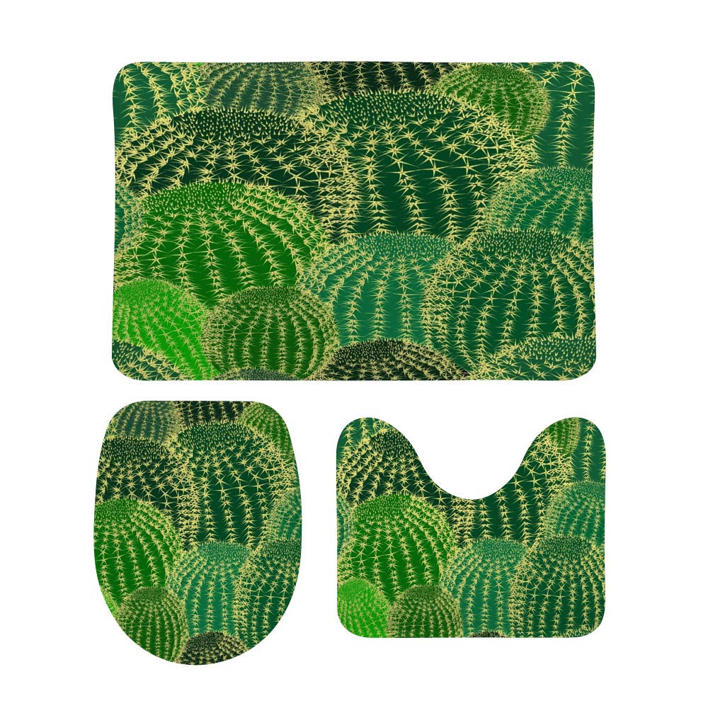 Non-Slip 3-Piece Bathroom Rug Set - Soft Coral Fleece Toilet Mat, Contour Lid Cover & Shower Mat with Cactus Texture for Bathroom Decor - Perfect for Bath, Shower & Toilet Areas