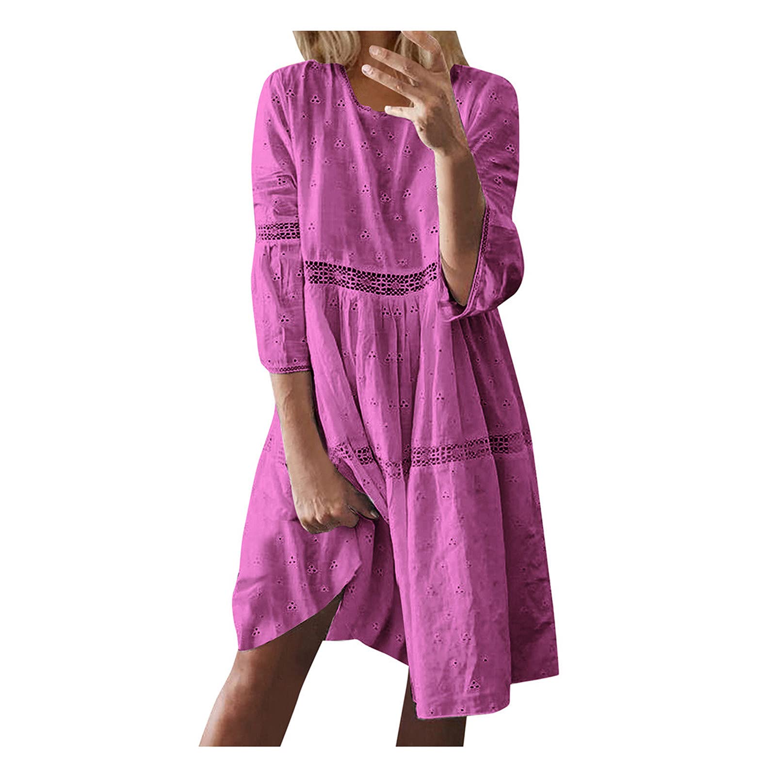 Boho Summer Dresses for Women - Solid Neck Hollow Out Sleeve Midi Casual Dress | Perfect for Beach Vacations, Date Nights & Summer Outings