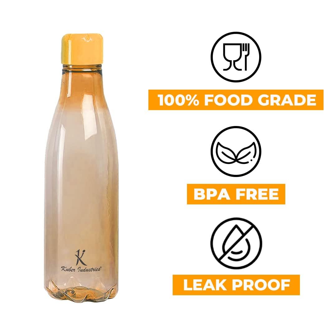 Kuber Industries 4-Pack Unbreakable Leak Proof Plastic Water Bottles - BPA Free Food Grade for Kids & Adults - Orange - Perfect for School, Gym, Hiking and Outdoor Activities