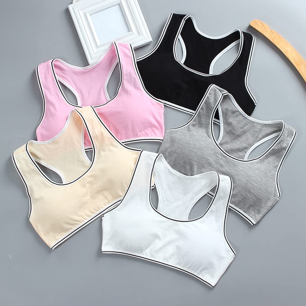 Seamless Girls Racerback Sports Bra 4-Pack - Soft Cotton Stretch Workout Bras for Big Girls Ages 8-15 - Comfortable Athletic Support for Running, Yoga & Gym - Pattern 1