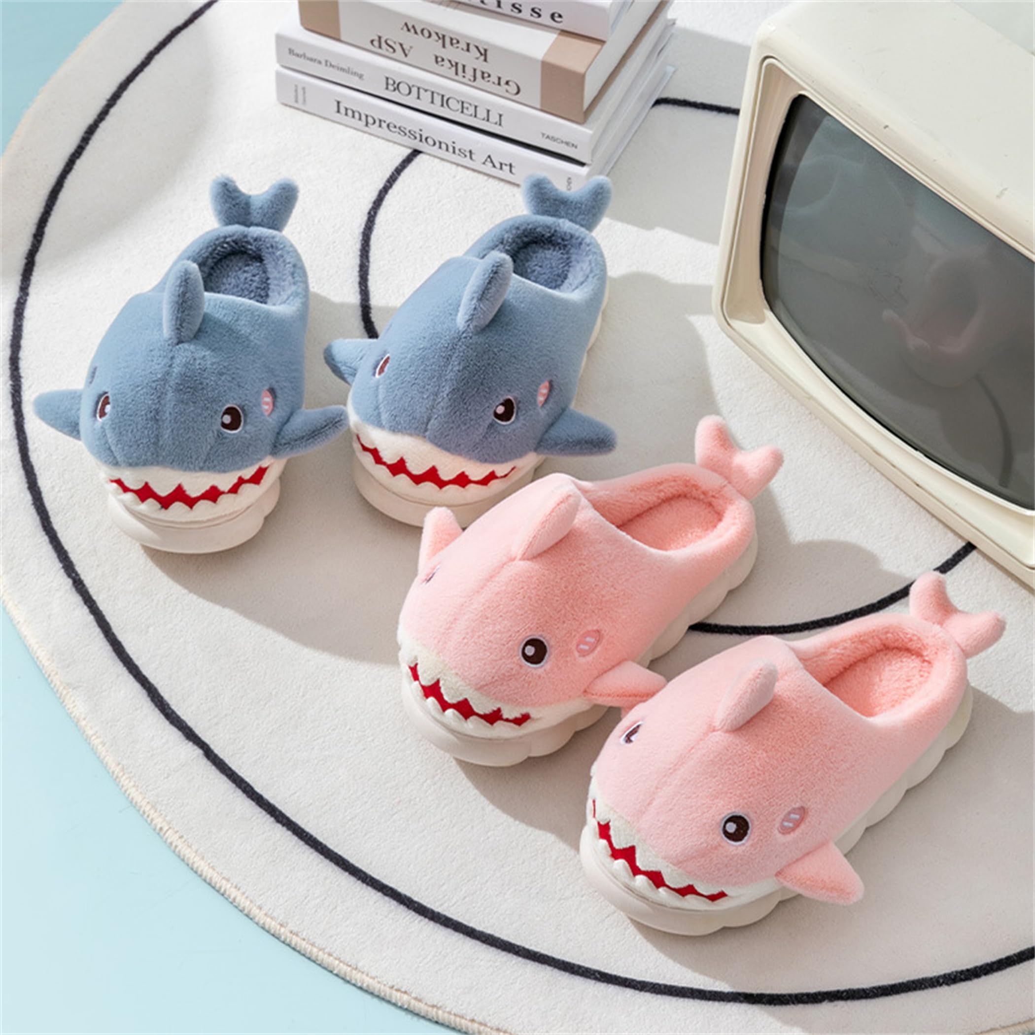 Cute Shark Slippers for Women - Warm Plush Animal House Slippers for Winter - Cozy Home Indoor & Outdoor Wear