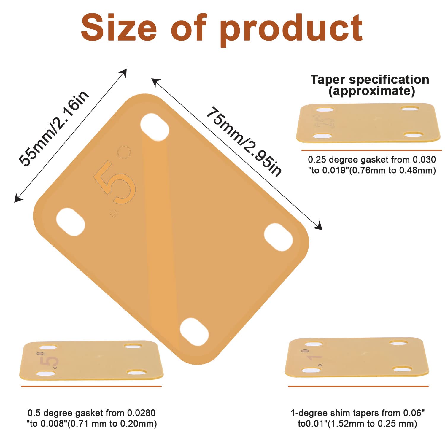 3-Pack Guitar Neck Shims for Bass & Electric Guitar - 0.25°, 0.5°, 1° Tapered Plastic Neck Plates for Protection & Repair (Khaki) | Perfect for Guitar Maintenance, Setup Adjustments & Neck Angle Correction