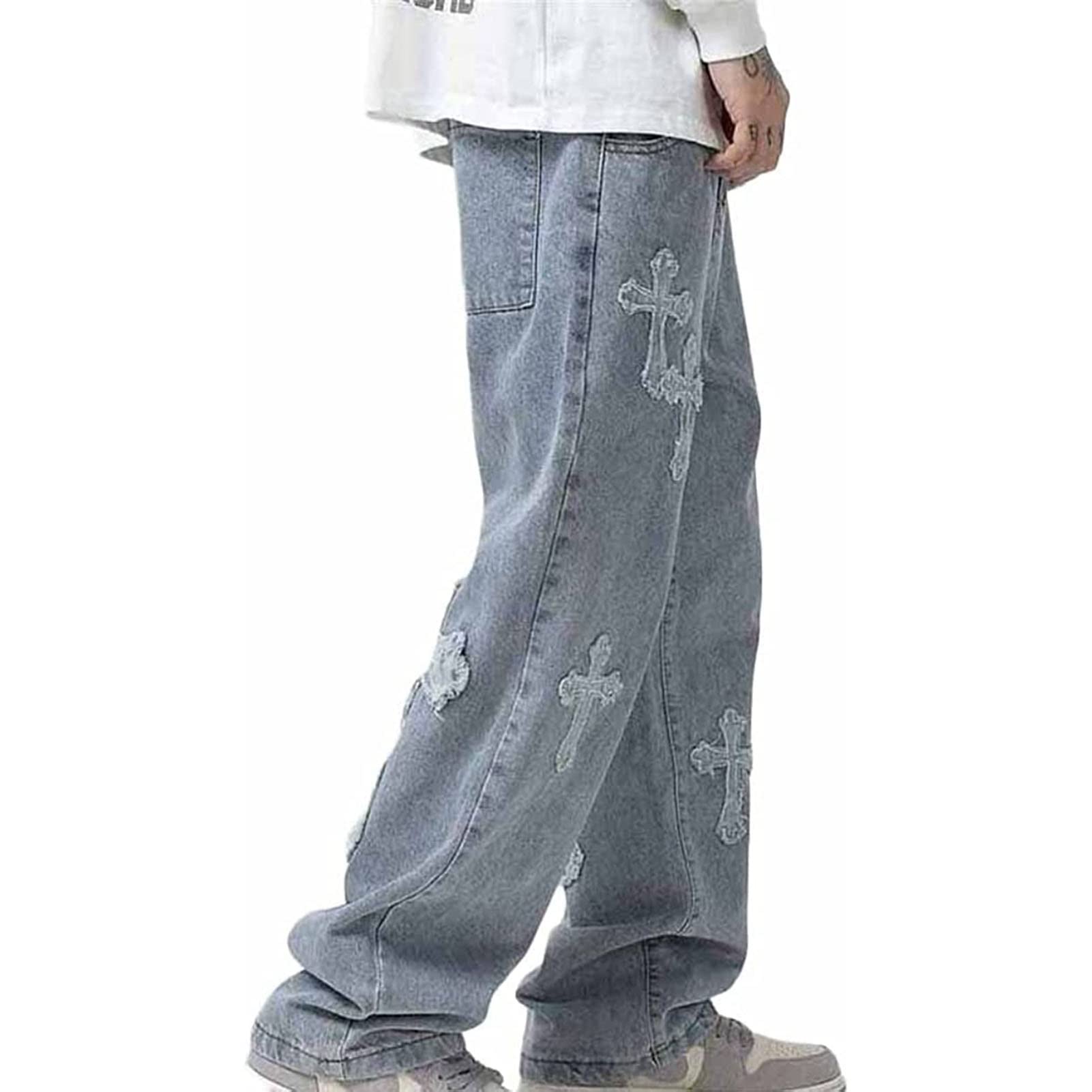 Yokbeer Baggy Jeans for Men - Hip Hop Streetwear Y2K Straight Leg Denim Pants | Skateboard, Cross Fit & Wide Leg Trousers for Teen Boys | Perfect for Urban Fashion, Street Style & Casual Wear