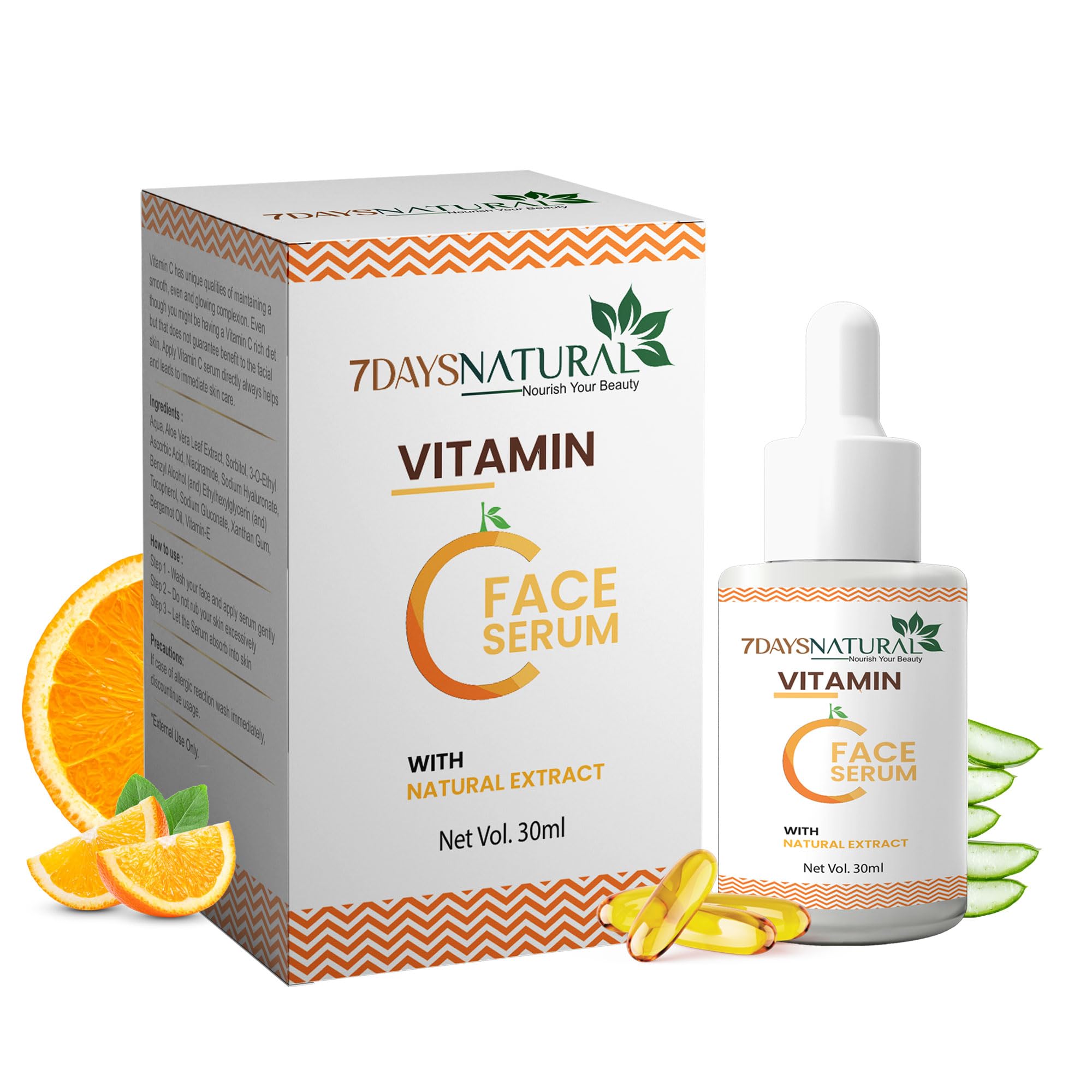 7 DAYS Vitamin C Face Serum with 2% Niacinamide - Brightens Skin Instantly, Reduces Dark Spots & Hyperpigmentation | Anti-Aging Facial Treatment for Glowing Skin | Day & Night Use for All Skin Types