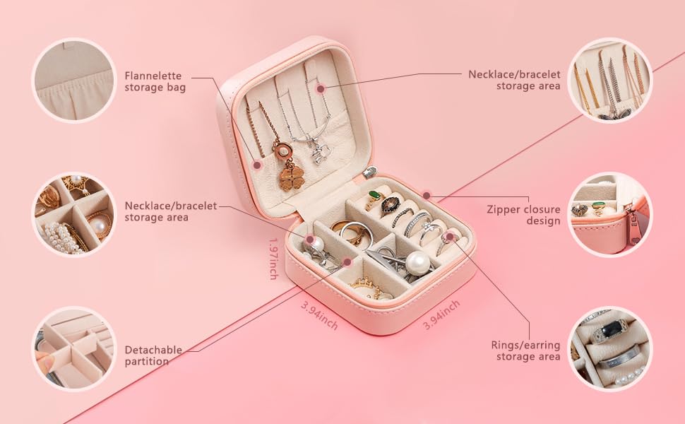 SHREE HANS CREATION Mini Jewelry Organizer - PU Leather Zipper Travel Case for Rings, Earrings, Necklaces - Perfect Gift for Women & Girls - Compact Storage Solution for Travel, Home & Office Use