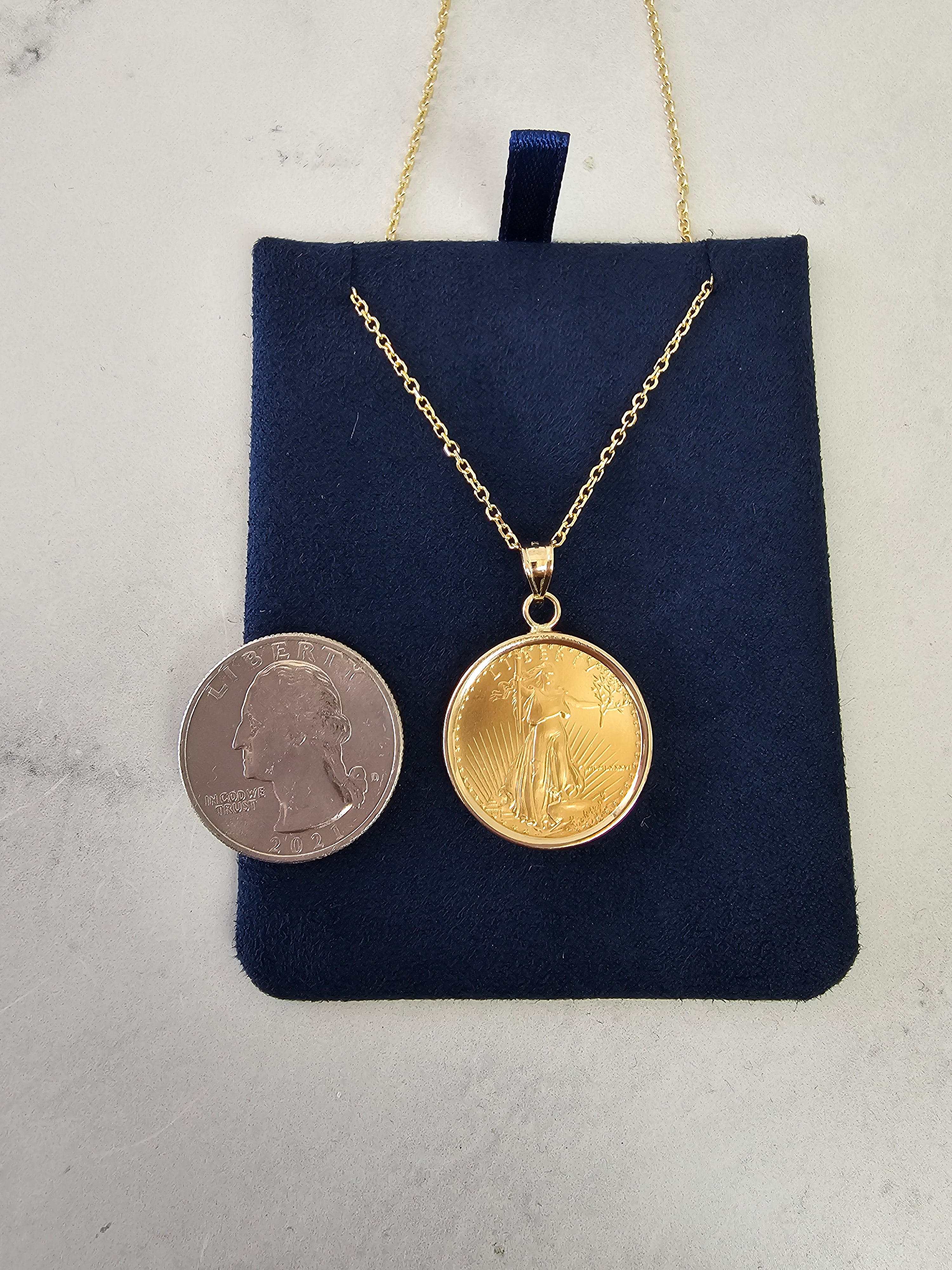 1/4 Oz Lady Liberty Flying Eagle Coin Necklace in Polished Bezel Setting - Perfect for Gifts, Jewelry Collectors & Patriotic Fashion Accessories