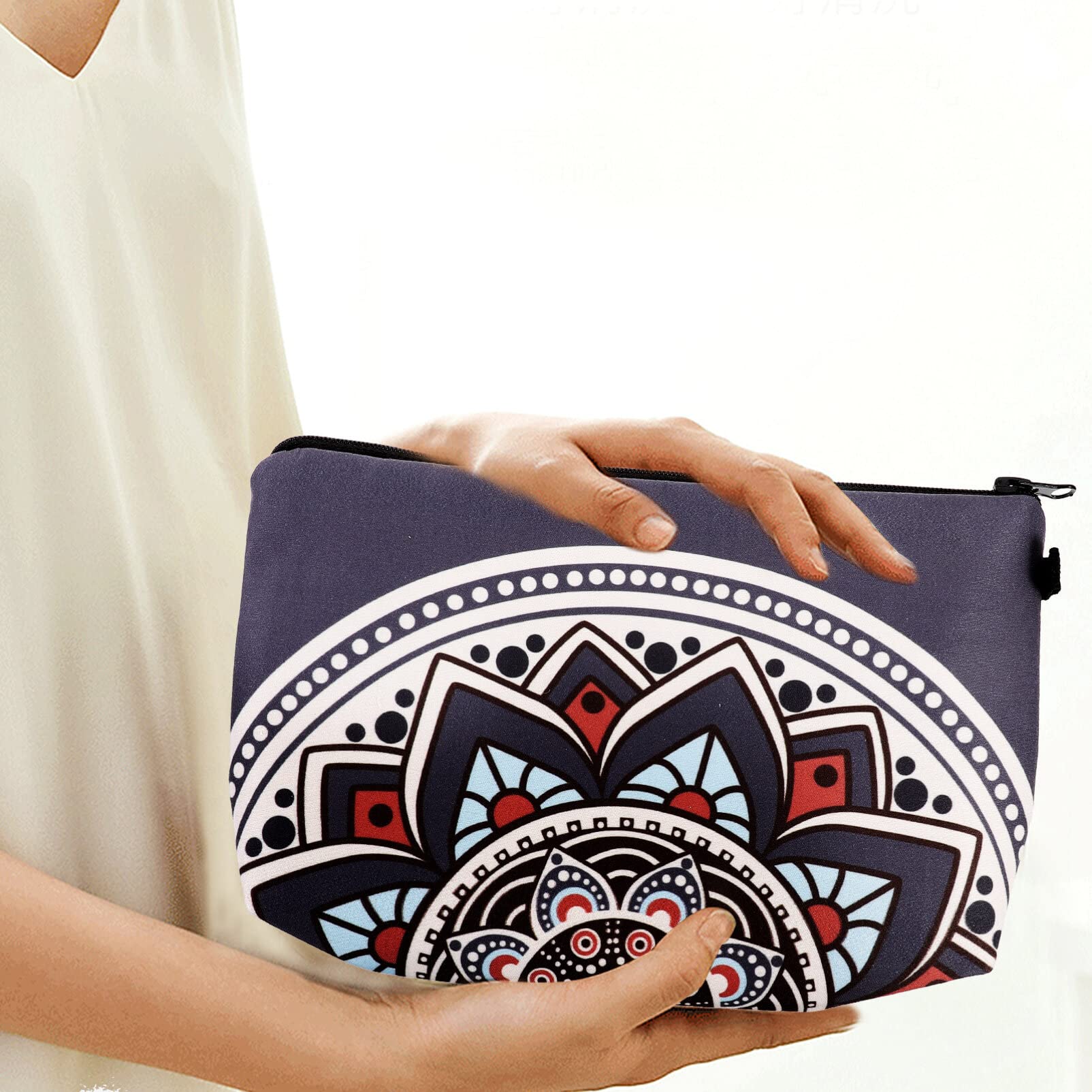 EXCLUZO 6-Piece Mandala Flower Cosmetic Bags Set - Large Capacity Travel Makeup Organizer, Wide Opening Toiletry Pouch with Zipper for Brushes & Beauty Essentials | Perfect for Travel, Gym, Daily Use & Gift Giving