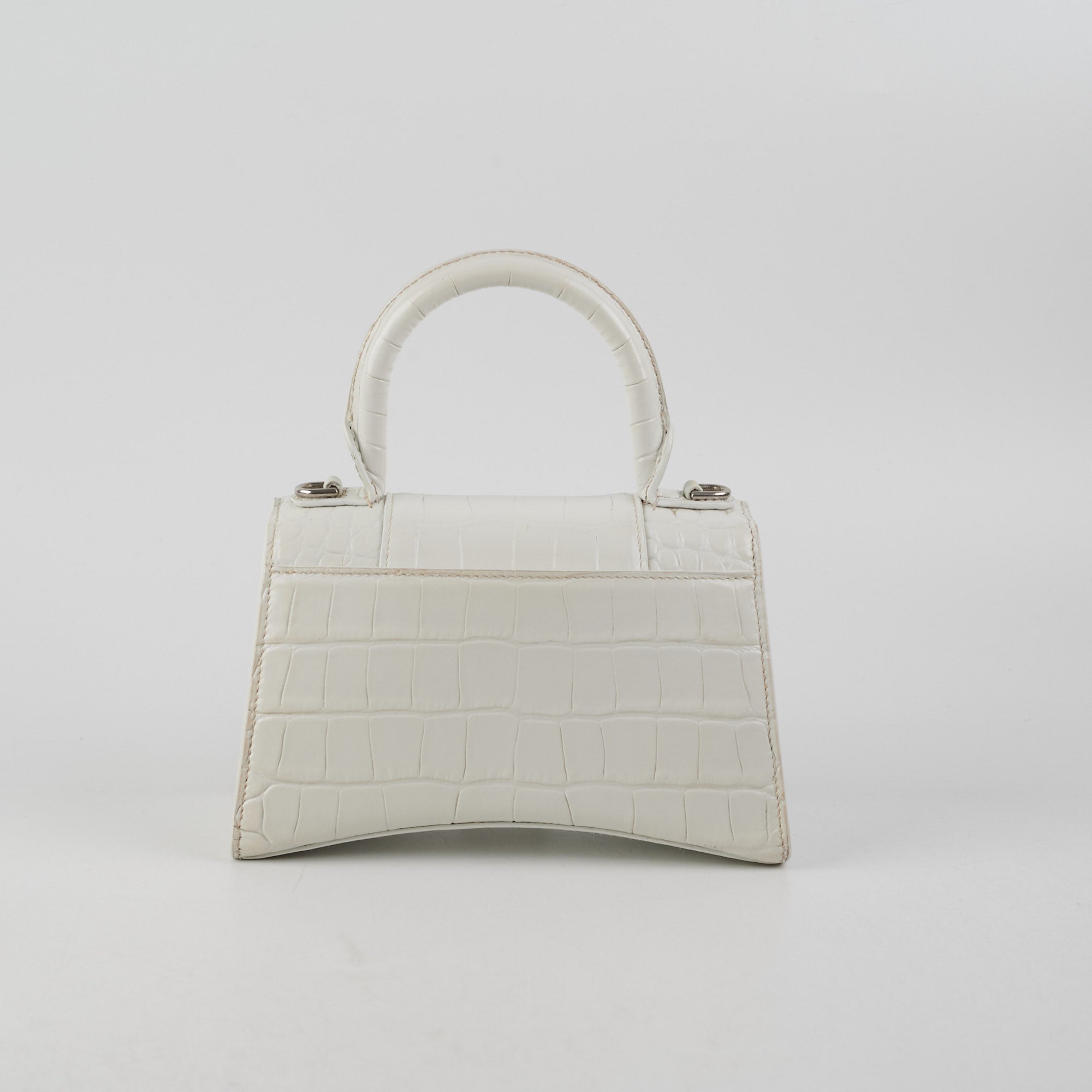 Balenciaga Hourglass XS Handbag in White Crocodile Embossed Leather - Perfect for Evening Events & Luxury Fashion Accessories