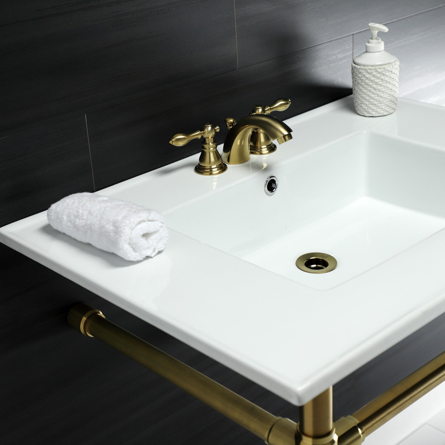 Dreyfuss 31 Inch White Ceramic Bathroom Console Sink with Stainless Steel Legs - 4 Inch Overflow, 3 Hole Faucet Drilling - Perfect for Modern Farmhouse, Powder Room & Guest Bathroom Vanity