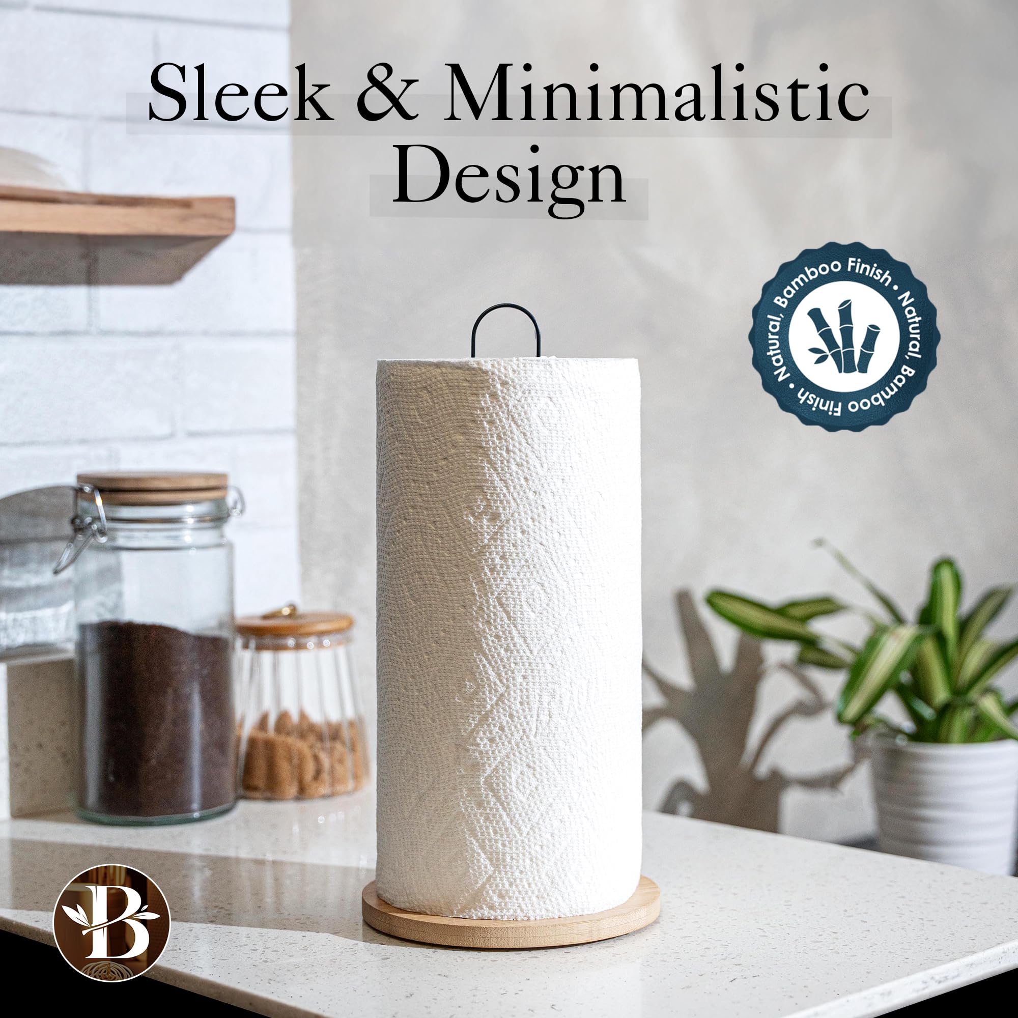 Premium Wooden Paper Towel Holder with Non-Slip Base - Modern Minimalist Countertop Dispenser for Kitchen, Home & Office - Black Bamboo Stand by Bambüsi - Perfect for Easy Access & Stylish Organization