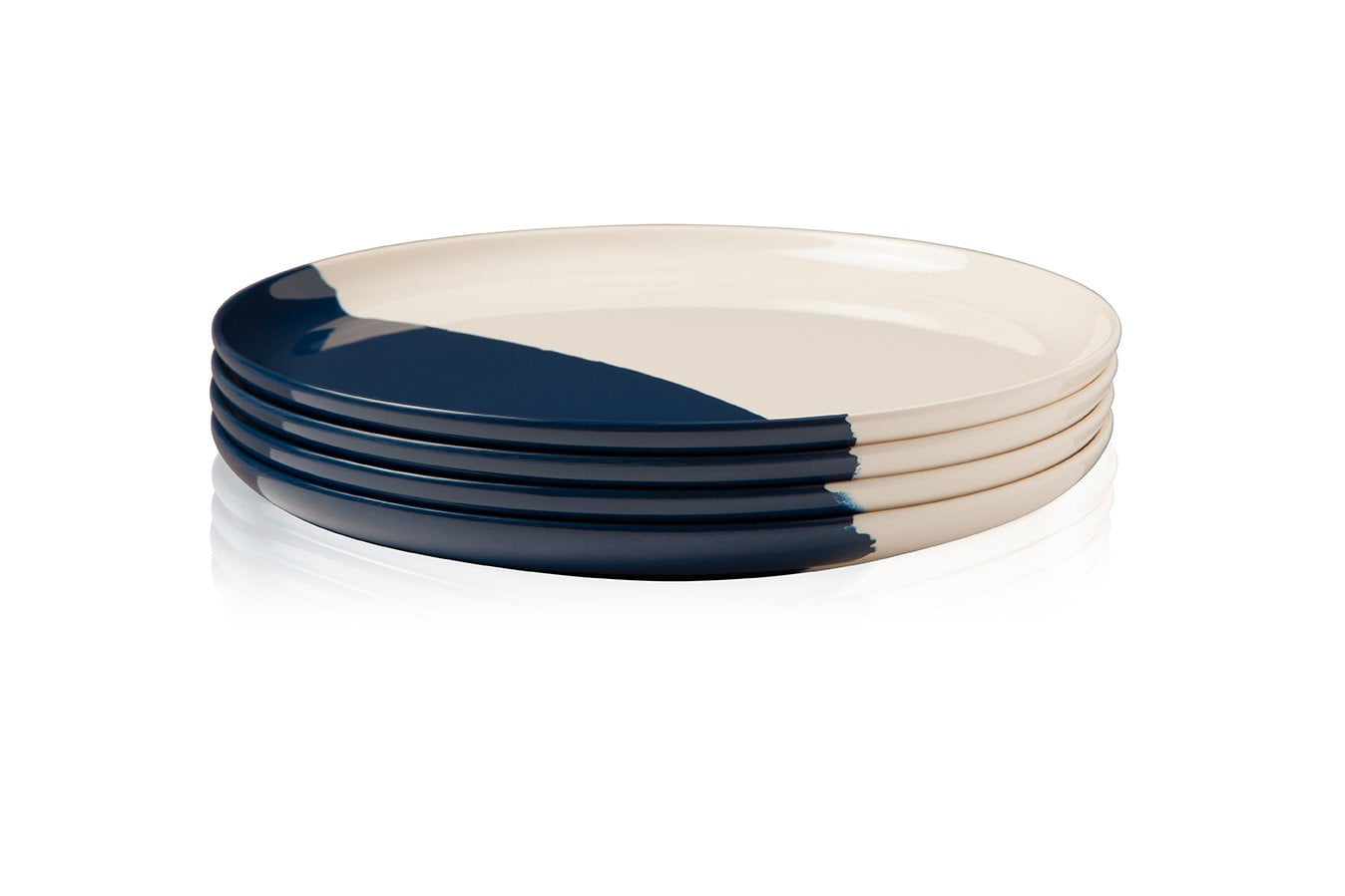 Premium 1/2 & 1/2 Melamine Dinner Plates Set of 4 - Ivory & Navy Color Block Design by Thomas Fuchs Creative | Durable & Stylish Dishware for Outdoor Dining, Picnics, and Everyday Use