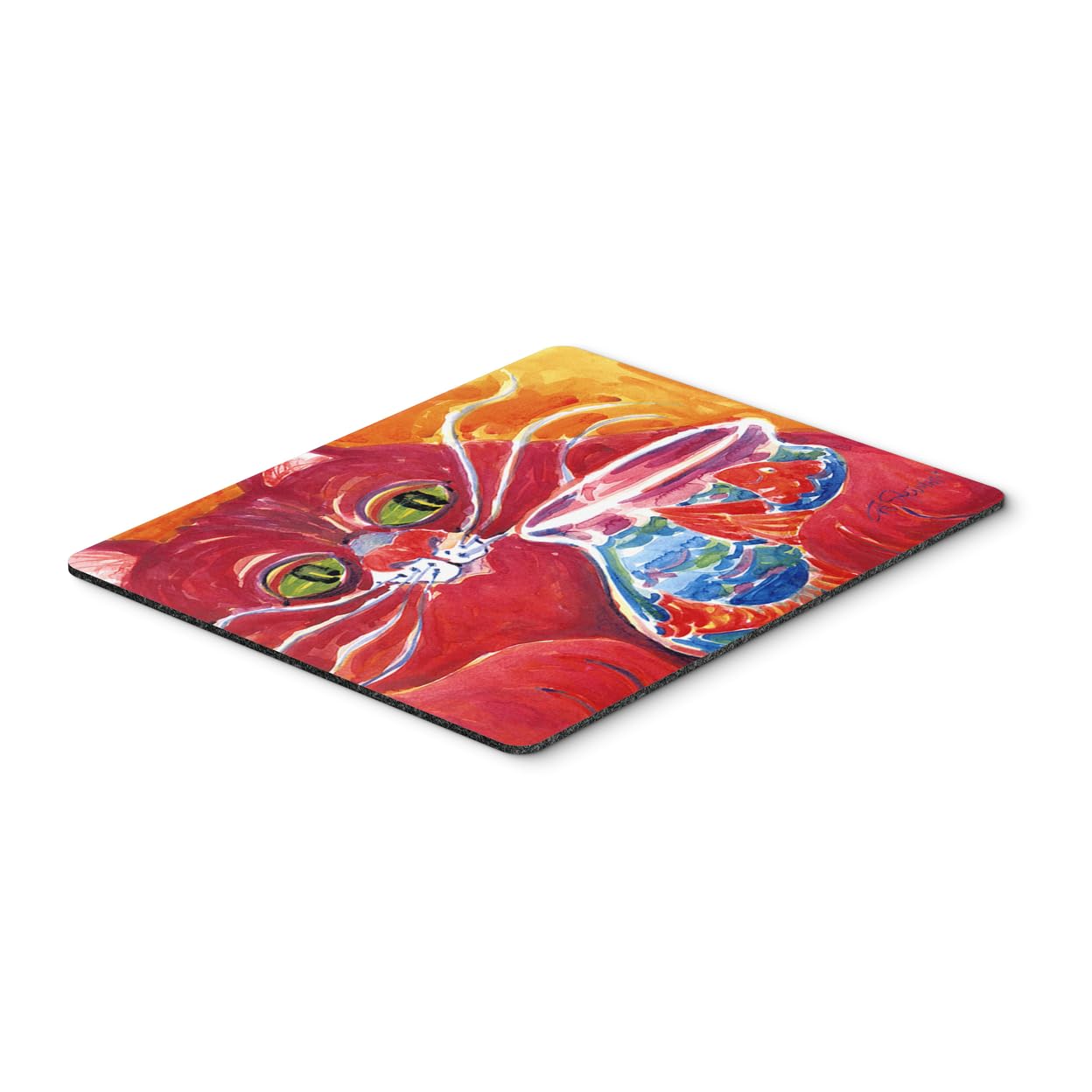 Big Red Cat at The Fishbowl Mouse Pad - Large Washable Non-Slip Desk Mat for Home Office, Gaming & Computer Work - Cute Kitty Themed Mousepad for Laptop & PC Use