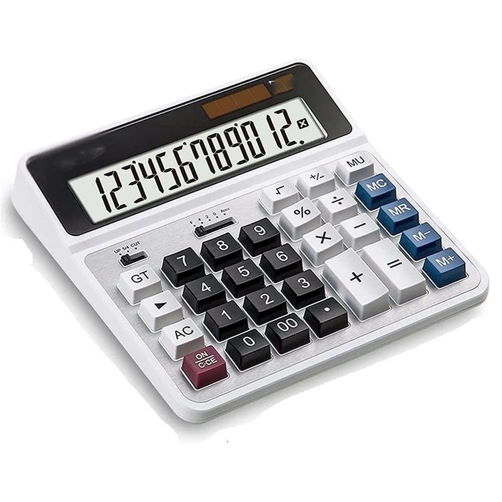 UOZACCY 12-Digit Desktop Calculator - Dual Power (Battery & Solar) with Large Display & Big Buttons - Perfect for Office, School, and Home Accounting Tasks (Color: Black)