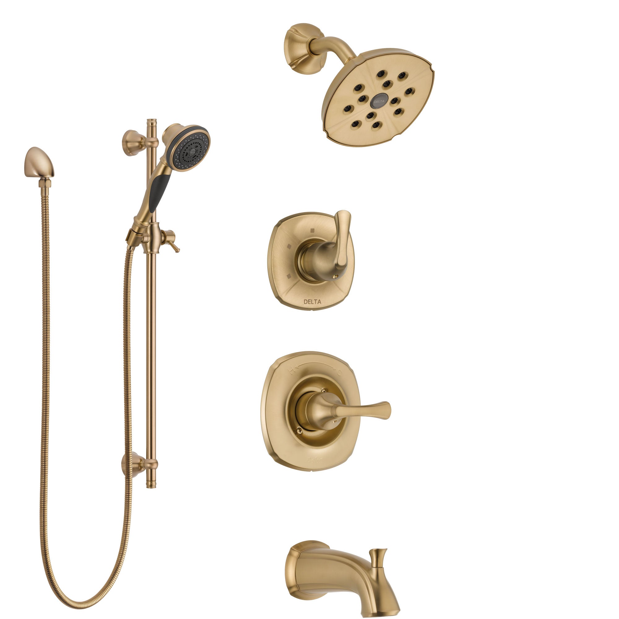 Delta Addison Champagne Bronze 3-Function Tub and Shower Faucet System with Control Handle, Diverter, Showerhead & Adjustable Slide Bar Hand Shower - SS14492CZ2 - Perfect for Bathroom Renovations and Luxury Spa Showers