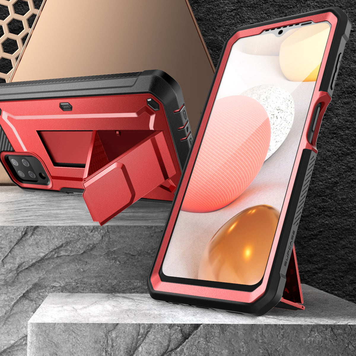 Samsung Galaxy A12 Unicorn Beetle Pro Rugged Holster Case - Shockproof Protective Cover with Belt Clip (Metallic Red) - Perfect for Construction, Outdoor Work & Extreme Sports