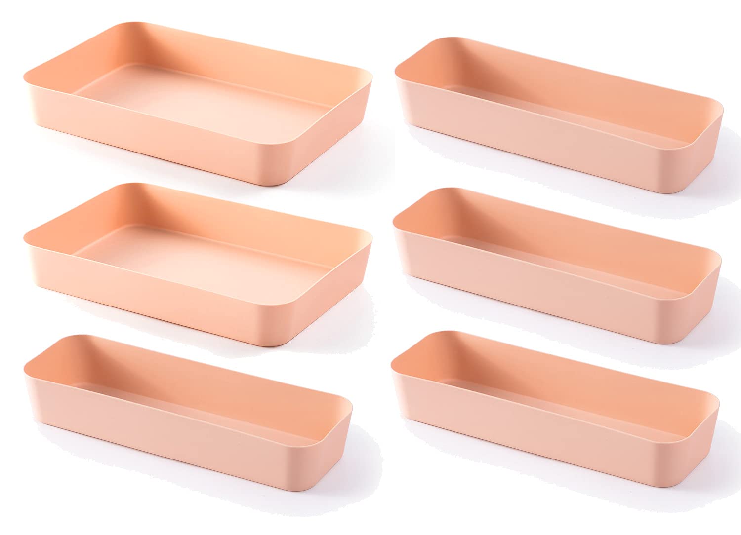 Soft Plastic Drawer Organizer Storage Bins Set - 2 Large & 4 Medium Pink Trays for Kitchen, Bathroom, Bedroom, Office & Closet | Perfect for Jewelry, Makeup, Office Supplies & Craft Organization
