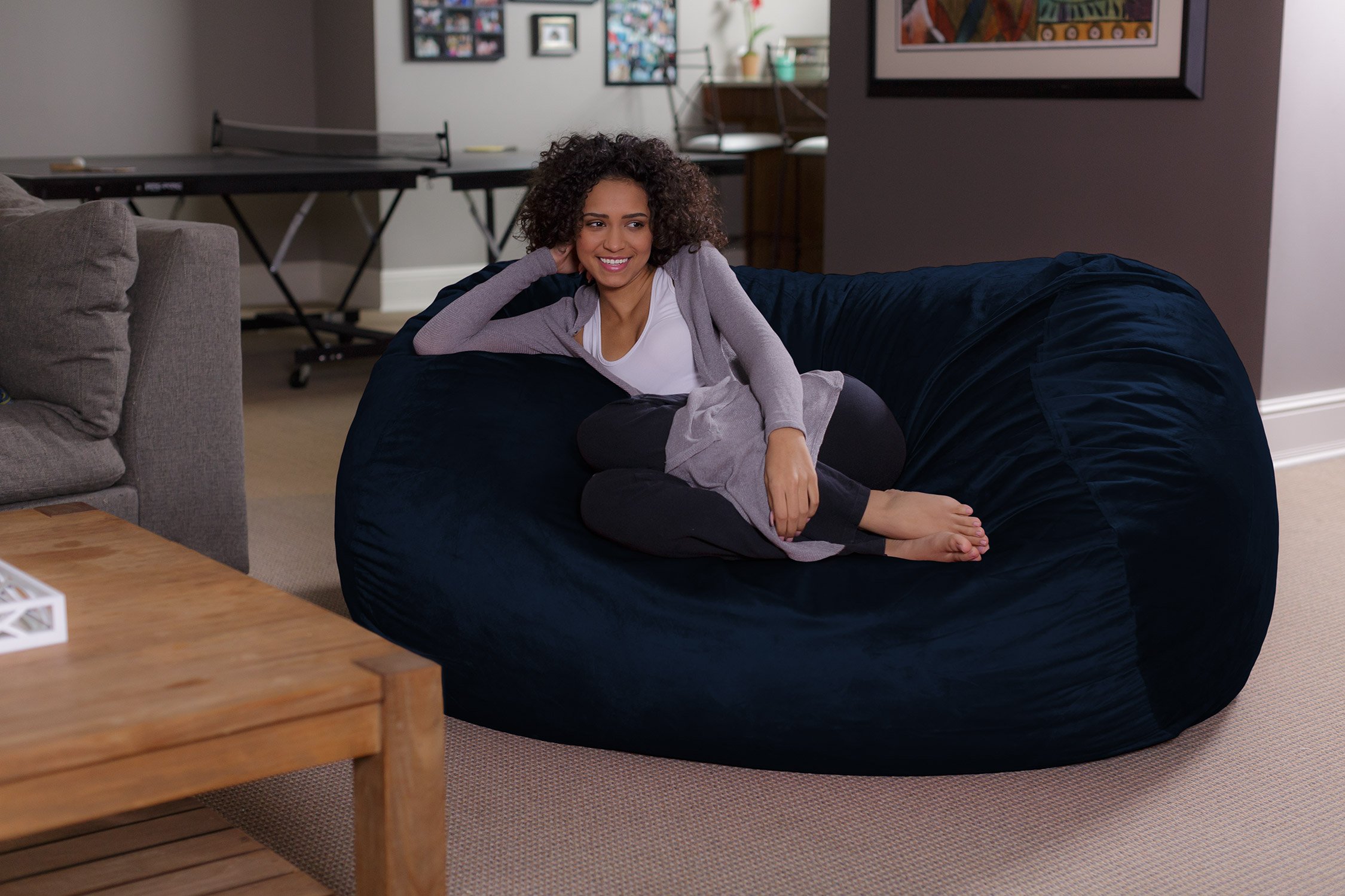 Super Soft Microsuede Bean Bag Chair - 6ft XL Memory Foam Lounger for Kids & Adults - Plush Sofa Sack for Living Room, Bedroom & Game Room - Navy Blue Comfort Furniture for Relaxing & Lounging