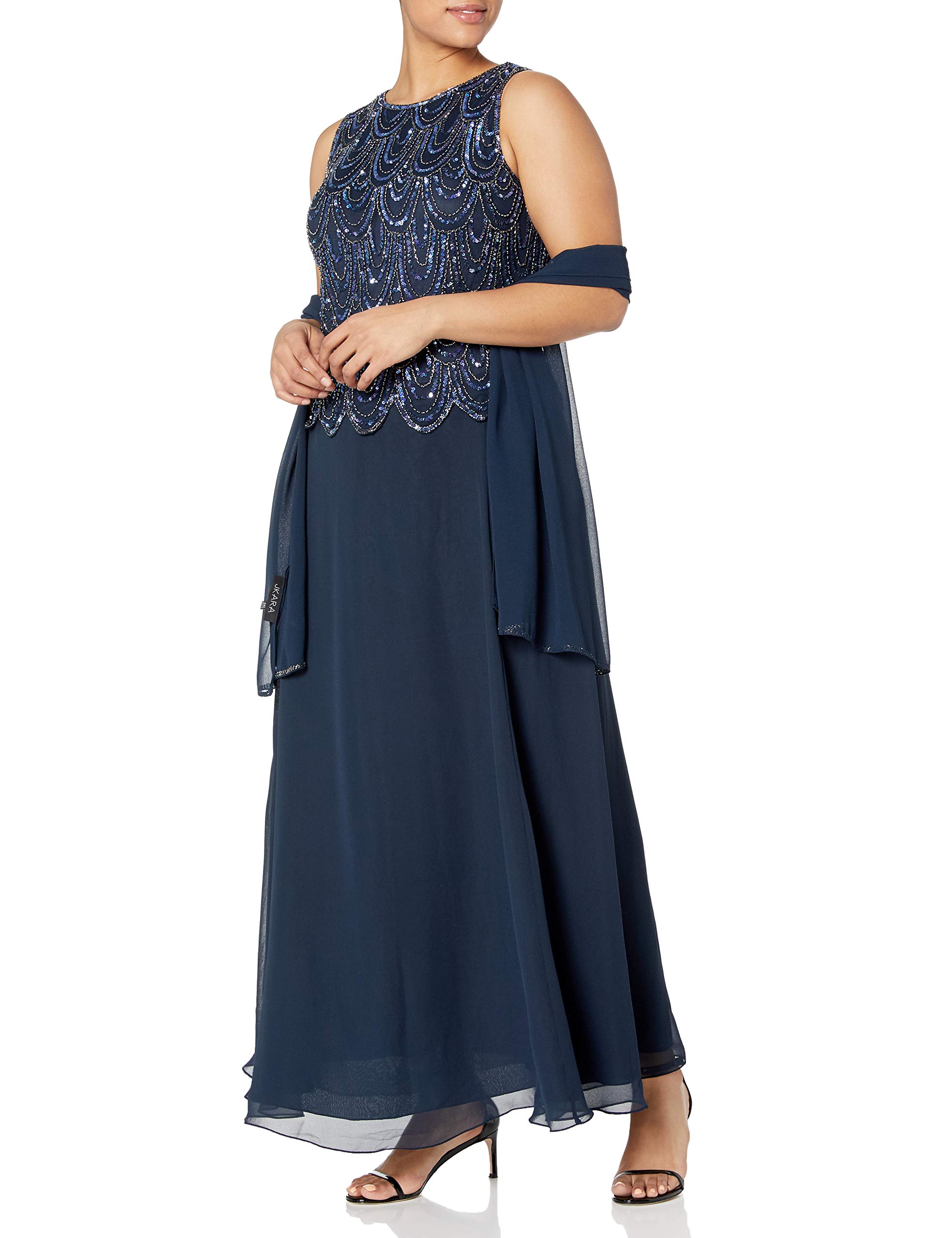 J Kara Women's Sleeveless Beaded Pop Over Dress with Scarf - Elegant Summer Casual Dress for Beach, Party & Wedding Occasions